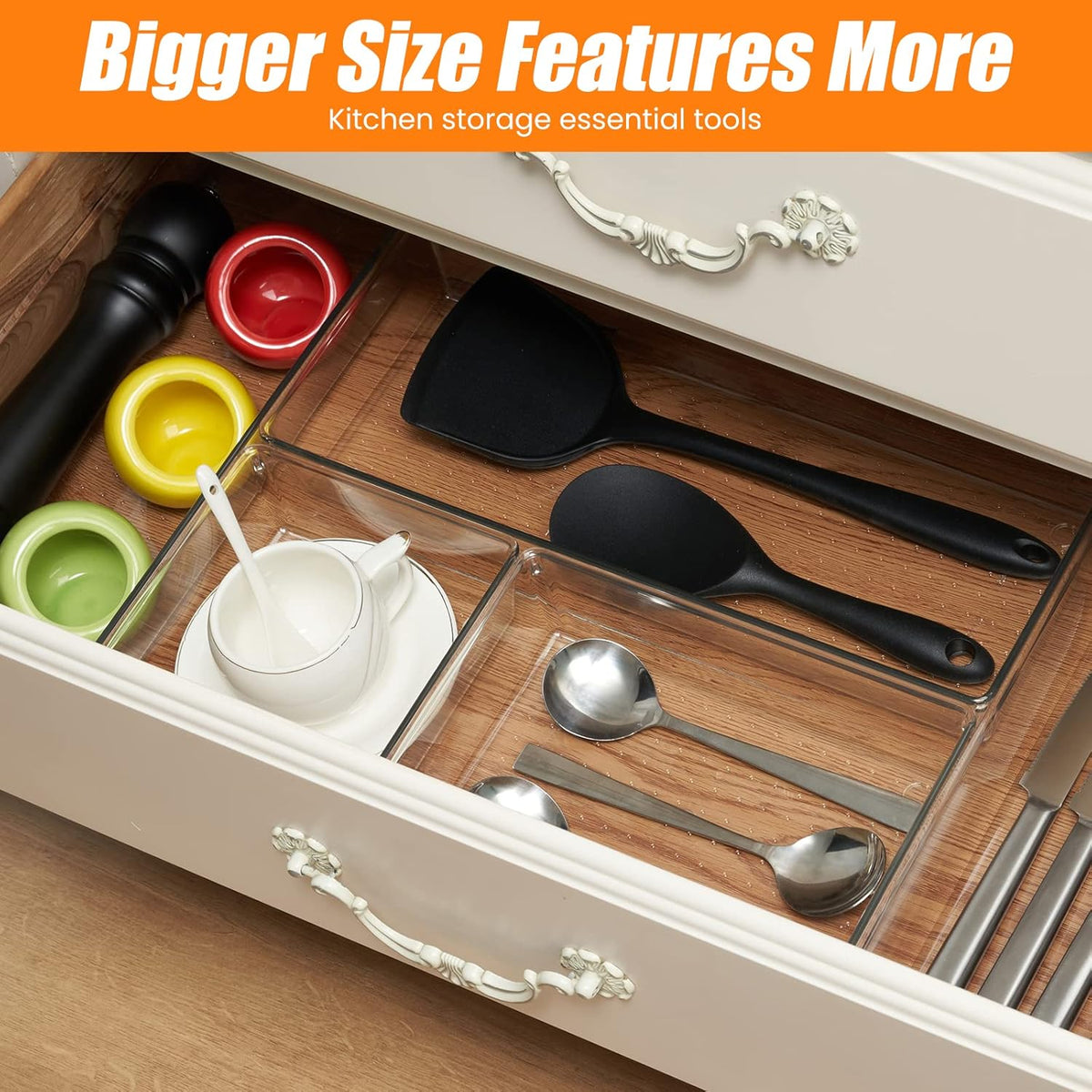 9 Pack Clear Plastic Drawer Organizer Set, Acrylic Non Slip Non Cracking Kitchen Drawer Storage