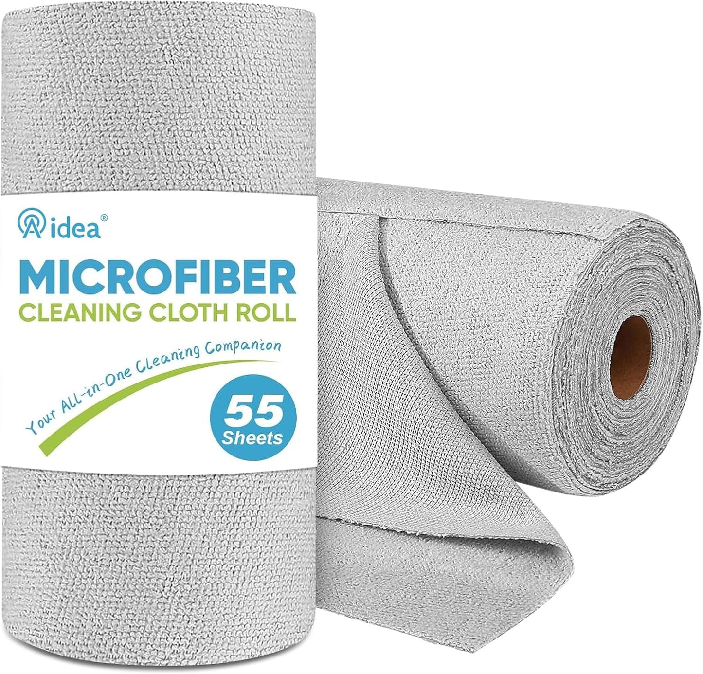 AIDEA Microfiber Cleaning Cloth Roll, Shop Towels 55 Sheets, Grey Microfiber Towels for Cars