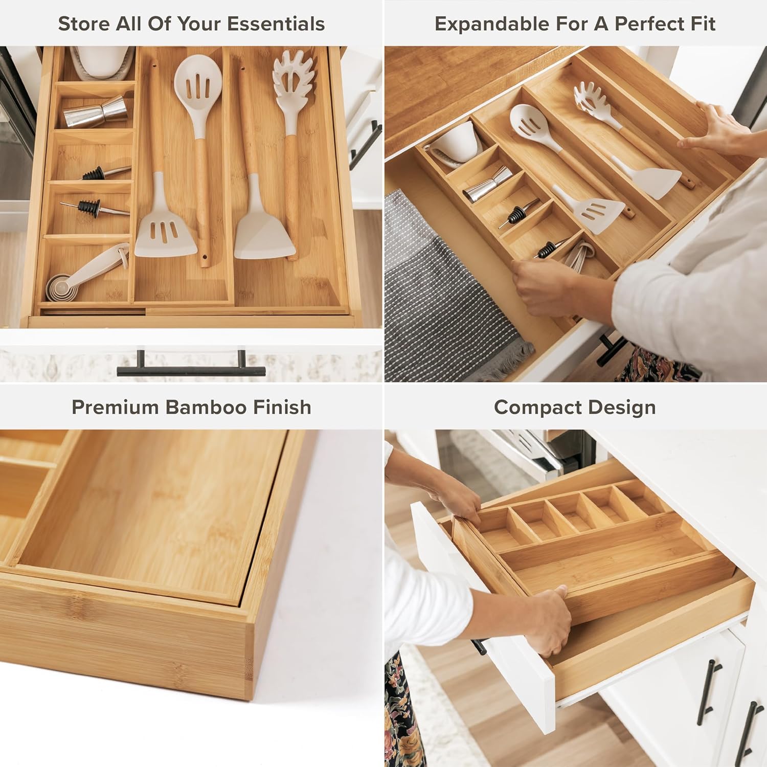 KitchenEdge Adjustable Kitchen Drawer Organizer for Utensils and Junk, Food-Safe Contract Grade