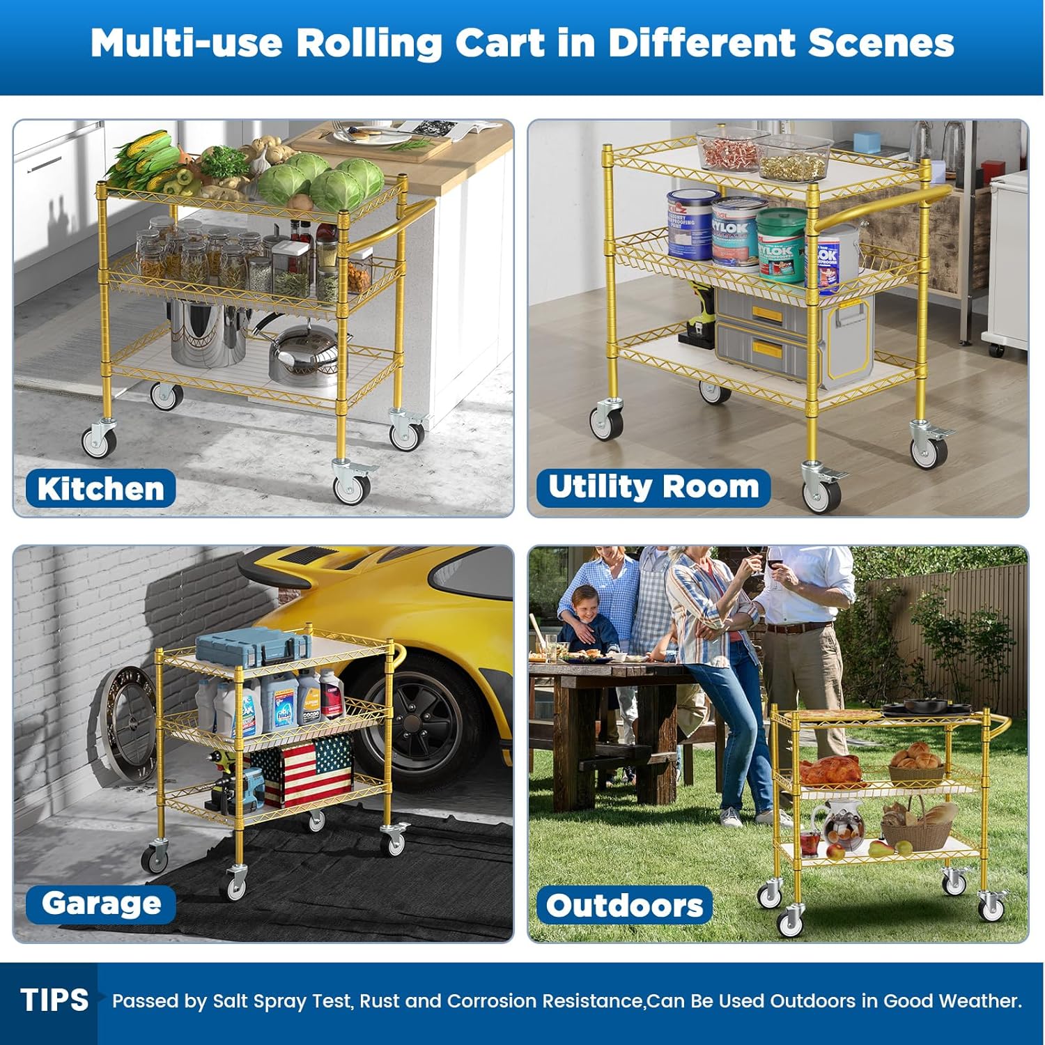 Leteuke 3 Tier Rolling Carts with Wheels,Heavy Duty Utility Bar Cart,NSF Commercial Grade Metal