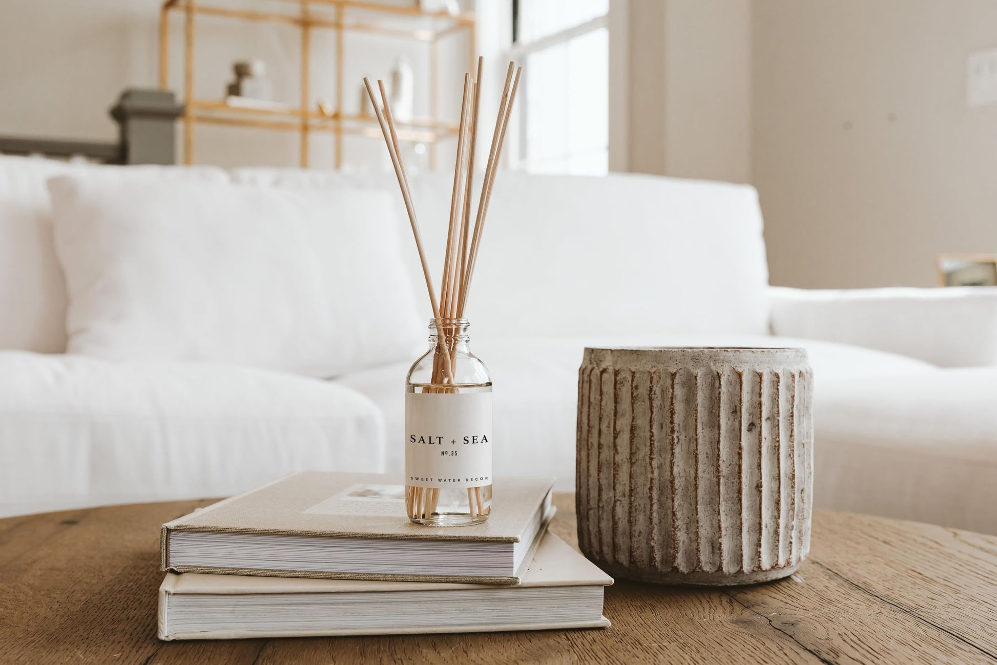 Sweet Water Decor Salt & Sea Reed Diffuser Set - Sea Salt Citrus & Musk Amber Scent Diffuser - Reed