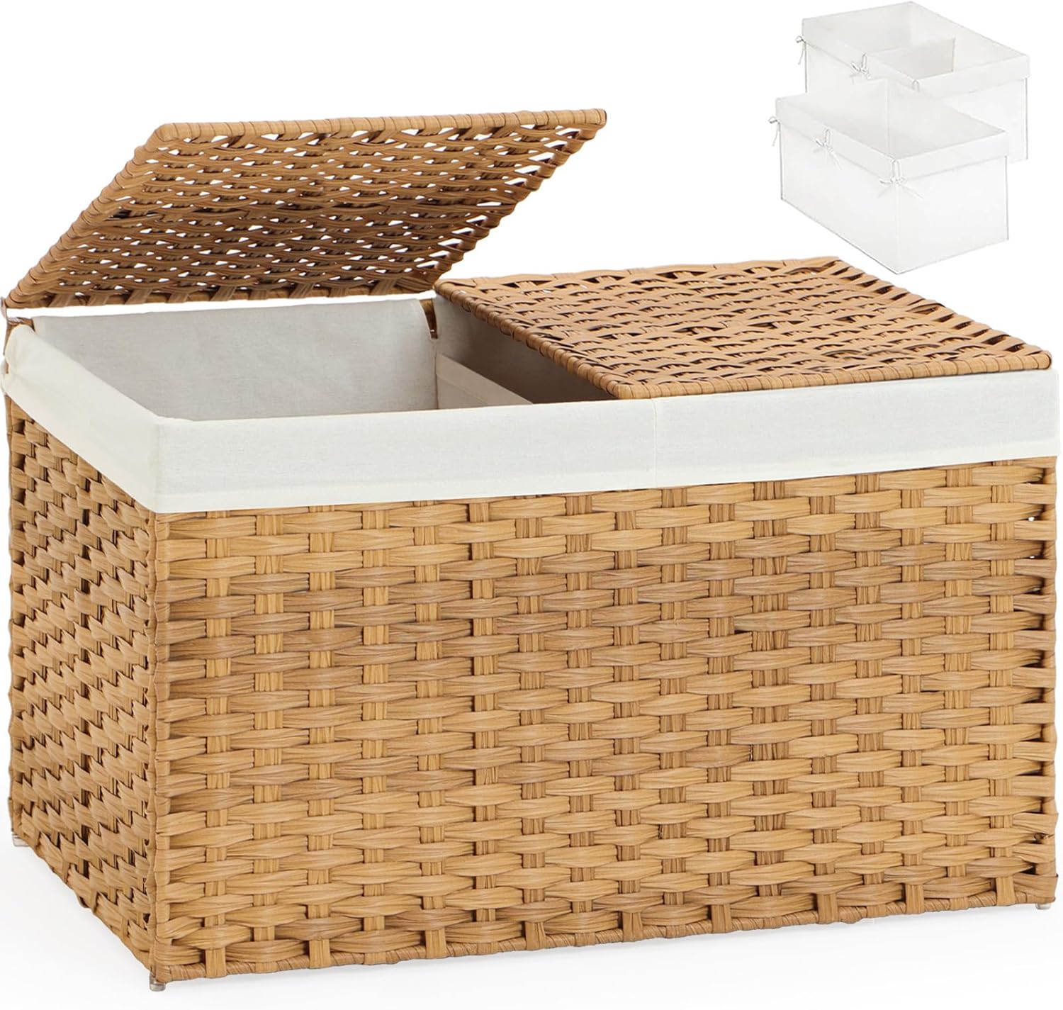 Storage Basket with Lid Wicker Baskets for Storage with 2 Separate Lid 42.3 Gallon (160 L) 29.9 x