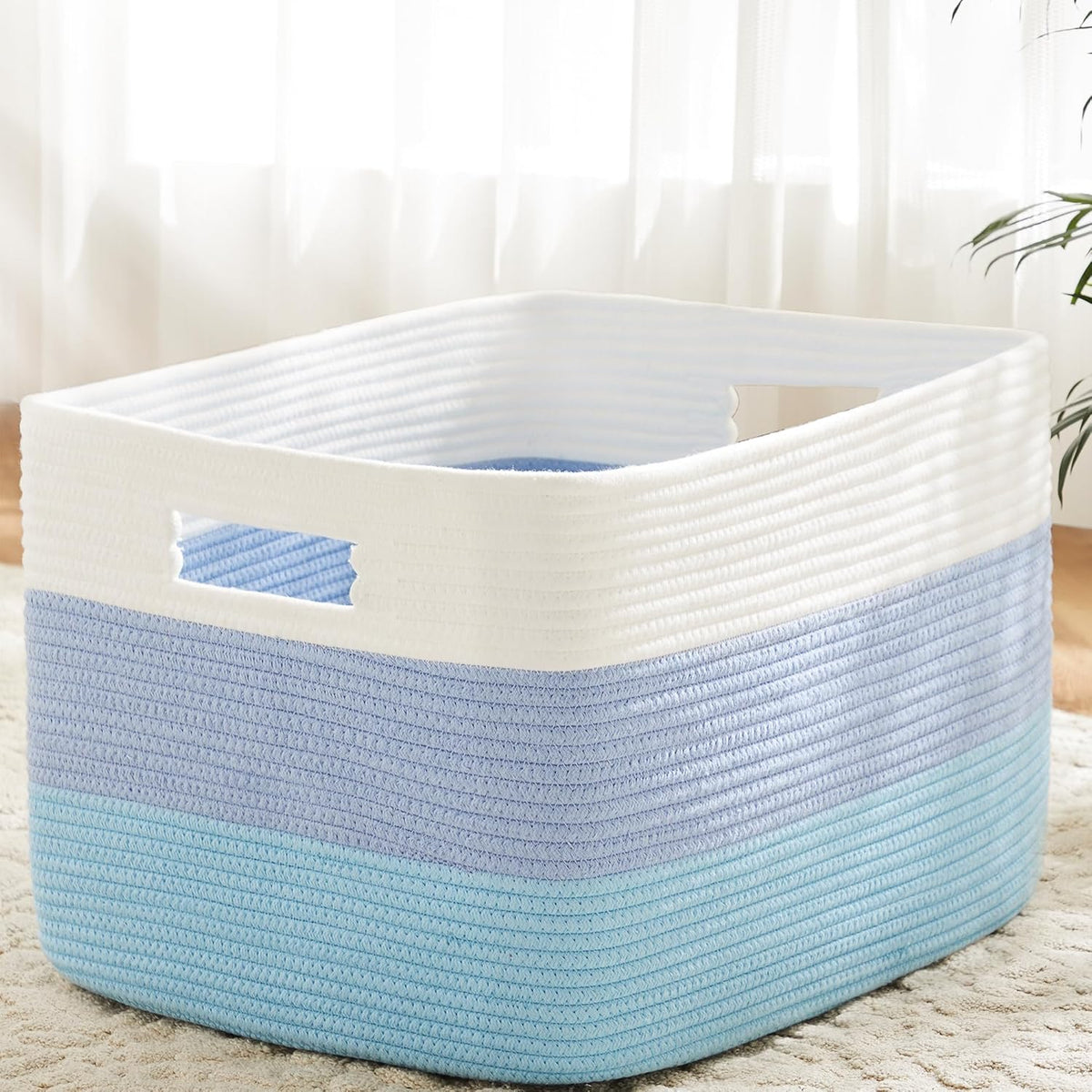 Blanket Basket,Rectangle Woven Baskets for Storage,30L Laundry Basket for Decorative Nursery