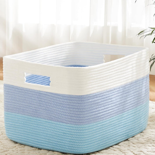 Blanket Basket,Rectangle Woven Baskets for Storage,30L Laundry Basket for Decorative Nursery