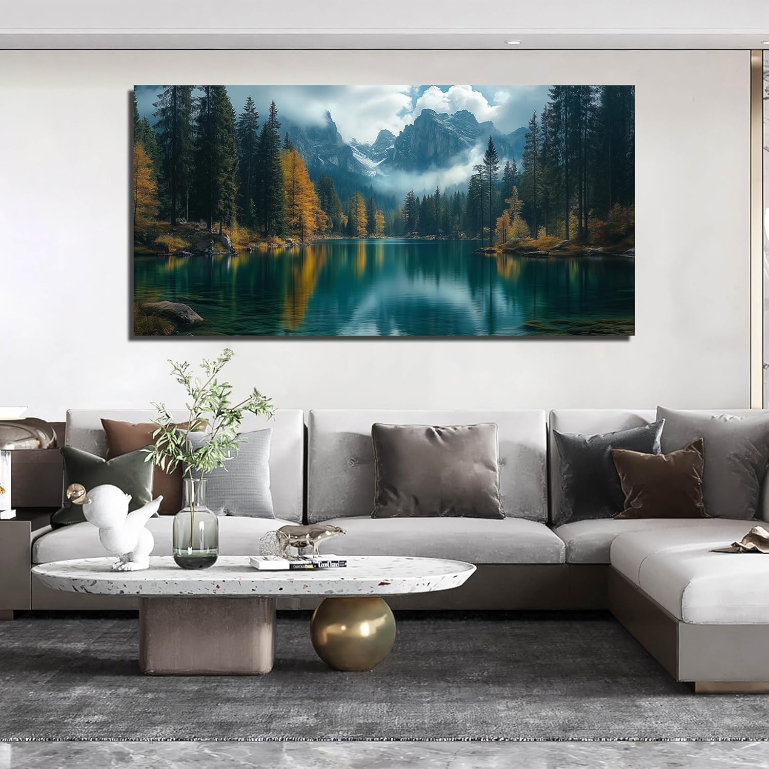 GUGIKA Landscape Wall Art for Living Room, Blue Mountain and Lake Wall-Decor for Bedroom, Modern