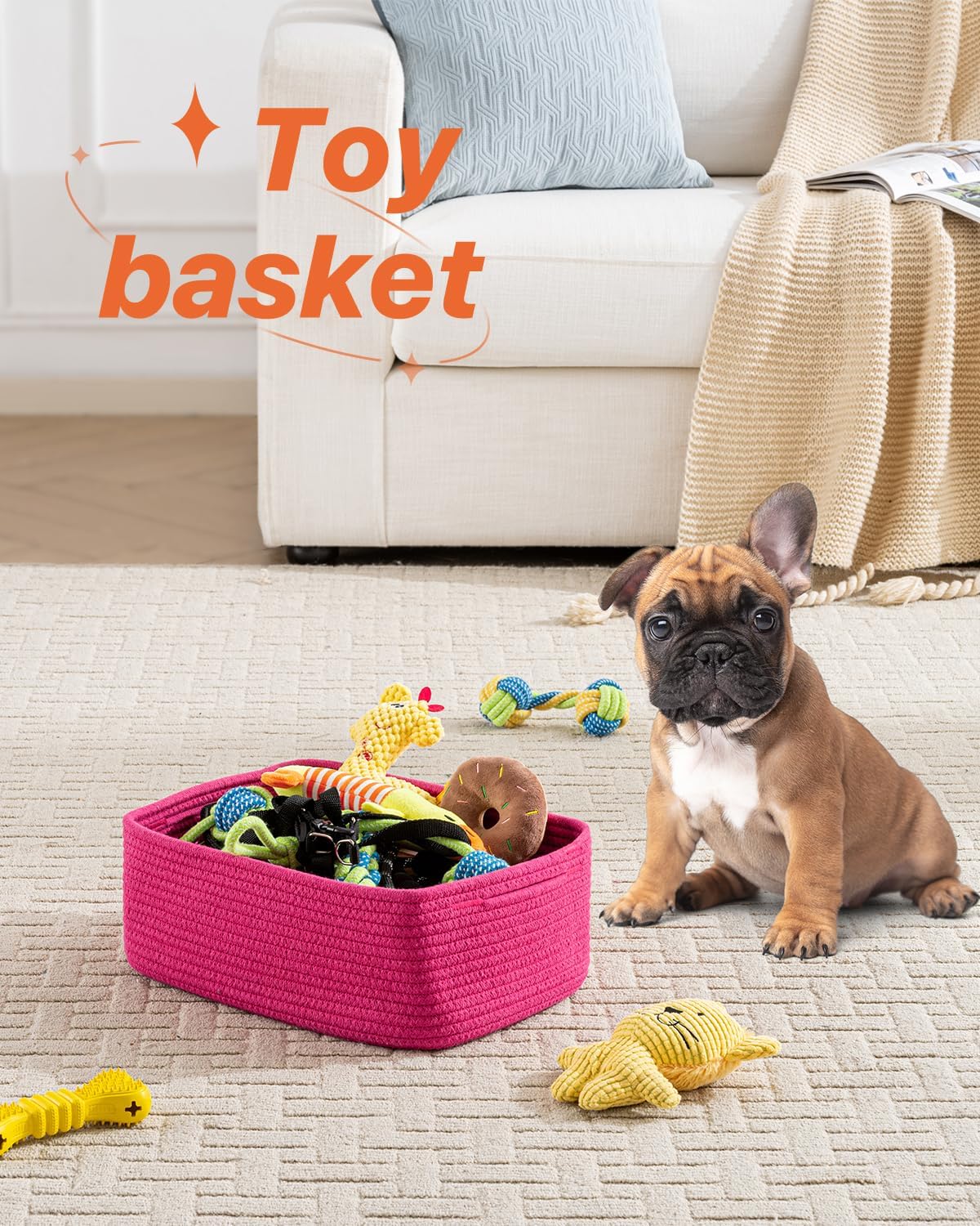 Small Woven Basket, 13.5 x 9.5 x 5 Inches, Storage Basket for Organizing, Cute Small Rope Shelf