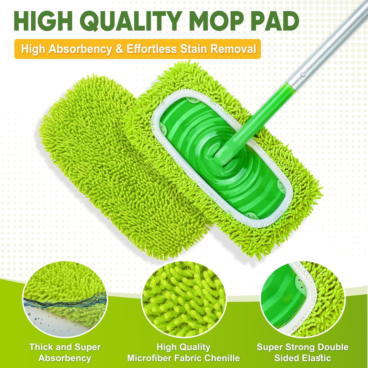 6-Pack Reusable Mop Pads Fit Swiffer Sweeper, Microfiber Cleaning Mop Pads Refill for Dry Sweeping