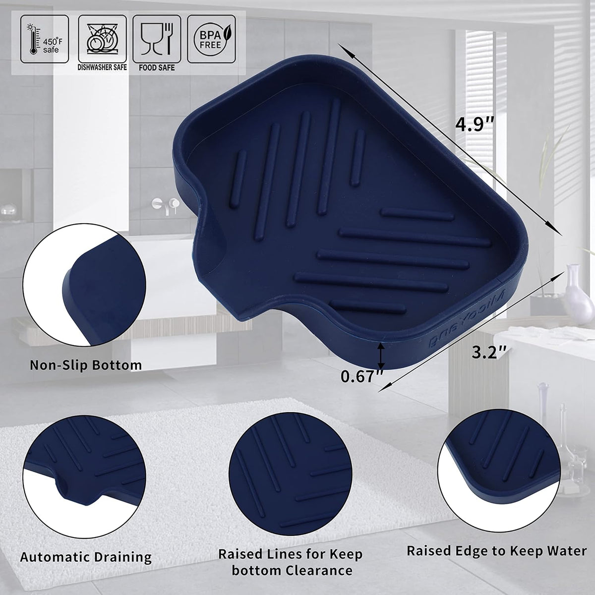 Silicone Bathroom Soap Dishes with Drain Spout-Kitchen Sink Organizer,Sponge Holder,Dish Soap