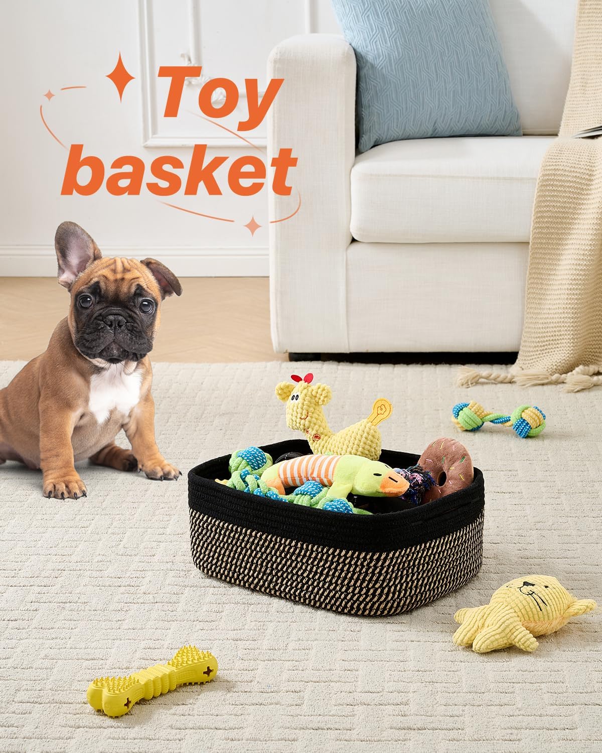Small Woven Basket, 13.5 x 9.5 x 5 Inches, Storage Basket for Organizing, Cute Small Rope Shelf
