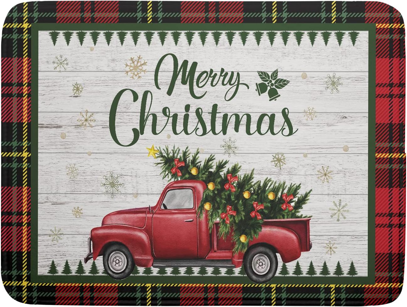 Winter Red Truck Dish Drying Mat 16x18 Inch Merry Christmas Dish Drainer Mat for Kitchen Counter