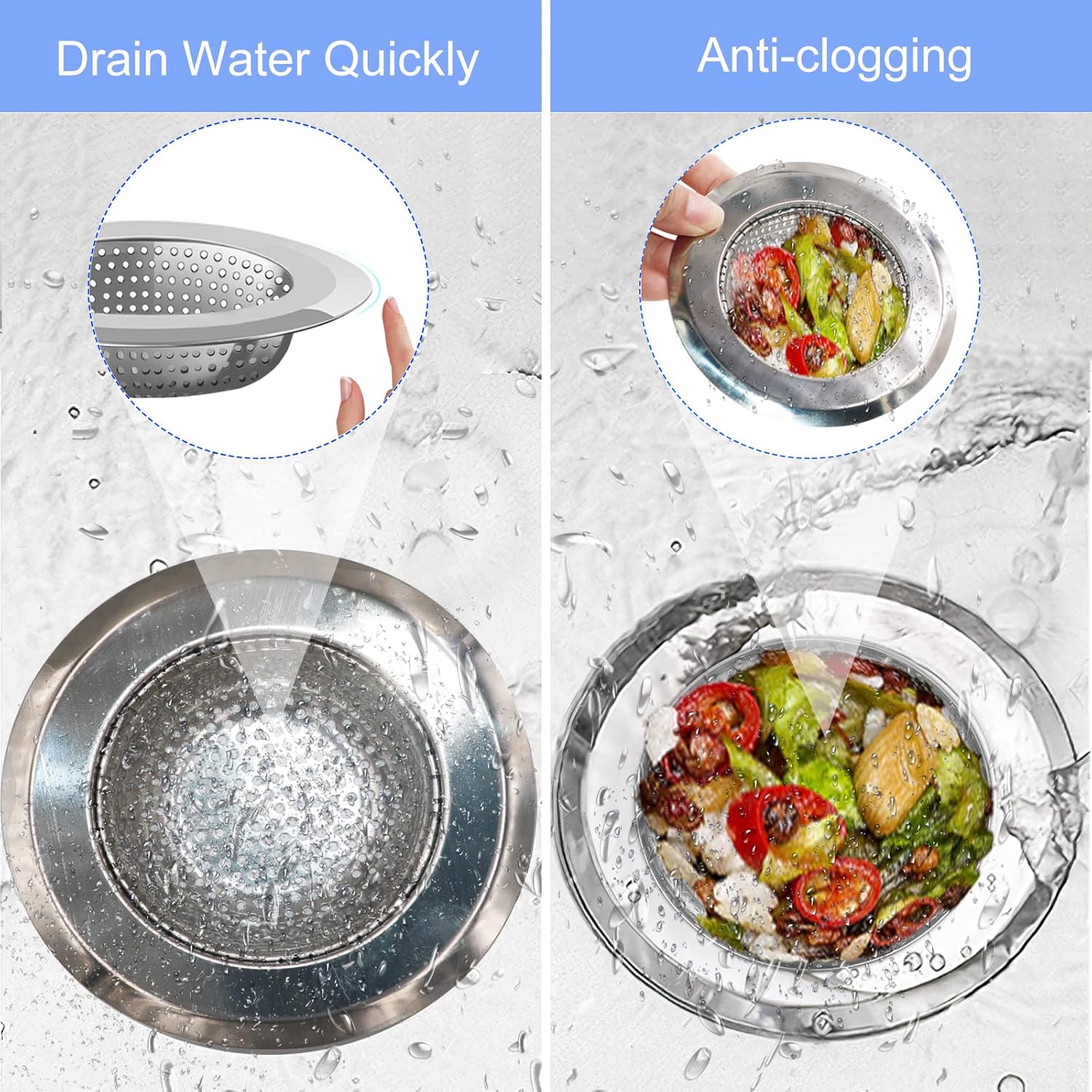 Kitchen Sink Drain Strainer, 4 Pack Stainless Steel and Black Mesh Sink Strainer for Kitchen with
