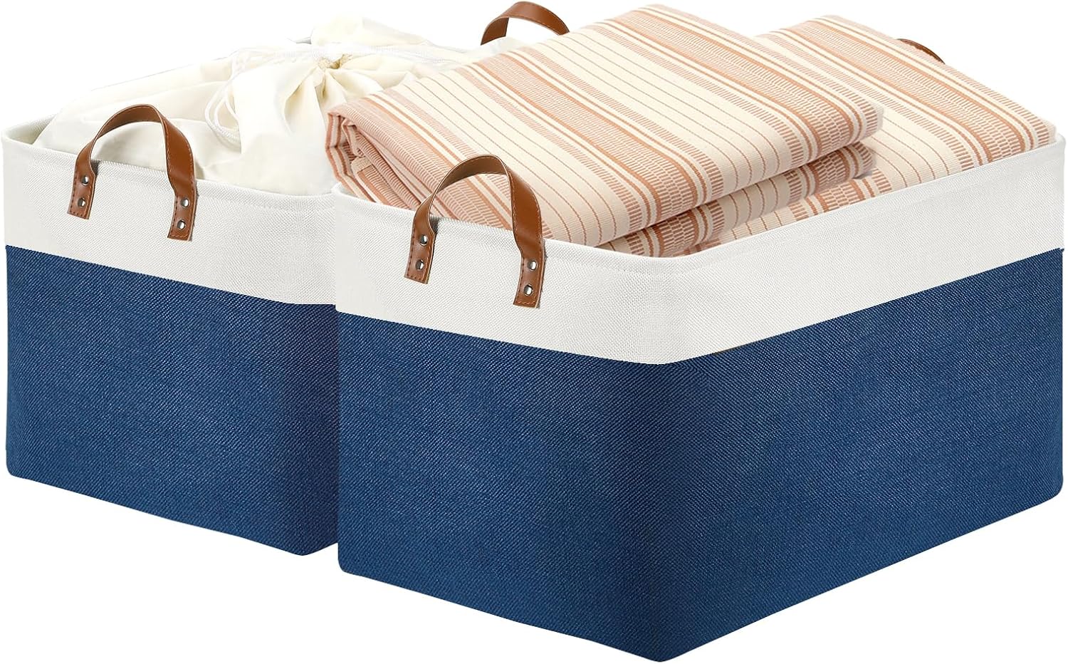 DULLEMELO 2-Pack Extra Large Blanket Basket Fabric Storage Baskets with Handles, Canvas Storage