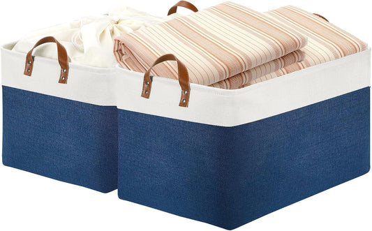 DULLEMELO 2-Pack Extra Large Blanket Basket Fabric Storage Baskets with Handles, Canvas Storage