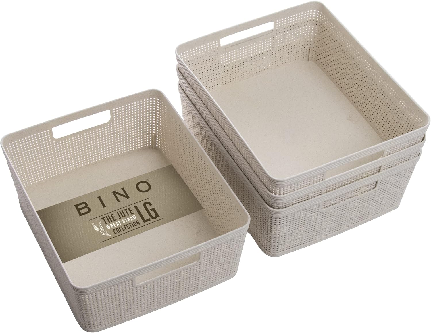 BINO - Woven Plastic Basket, Medium (Natural), 4-Pack, The Jute Collection, Home Organization