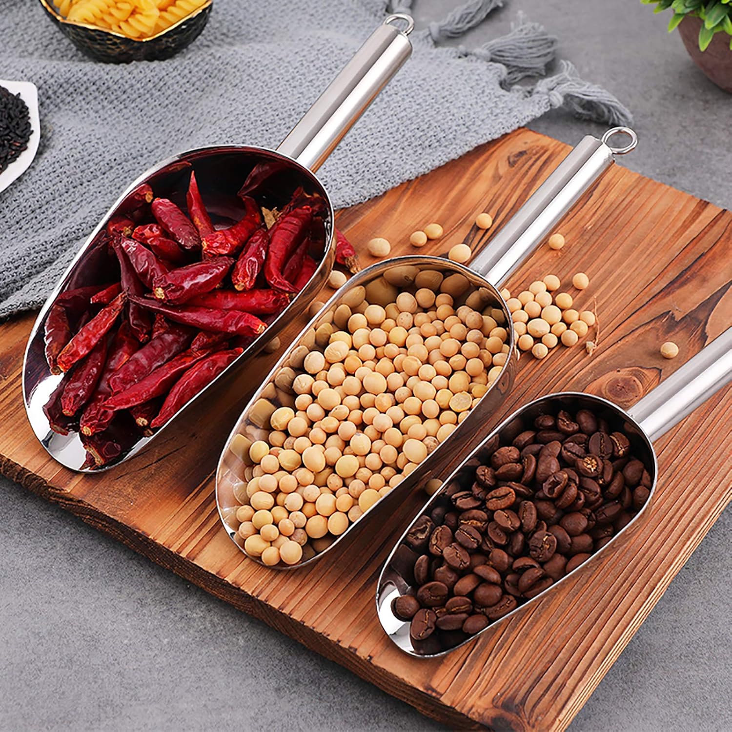 Cedilis 4 Pack Food Ice Scoops, 8oz, 12oz, 16oz, 24oz Stainless Steel Scoop, Heavy Duty Metal
