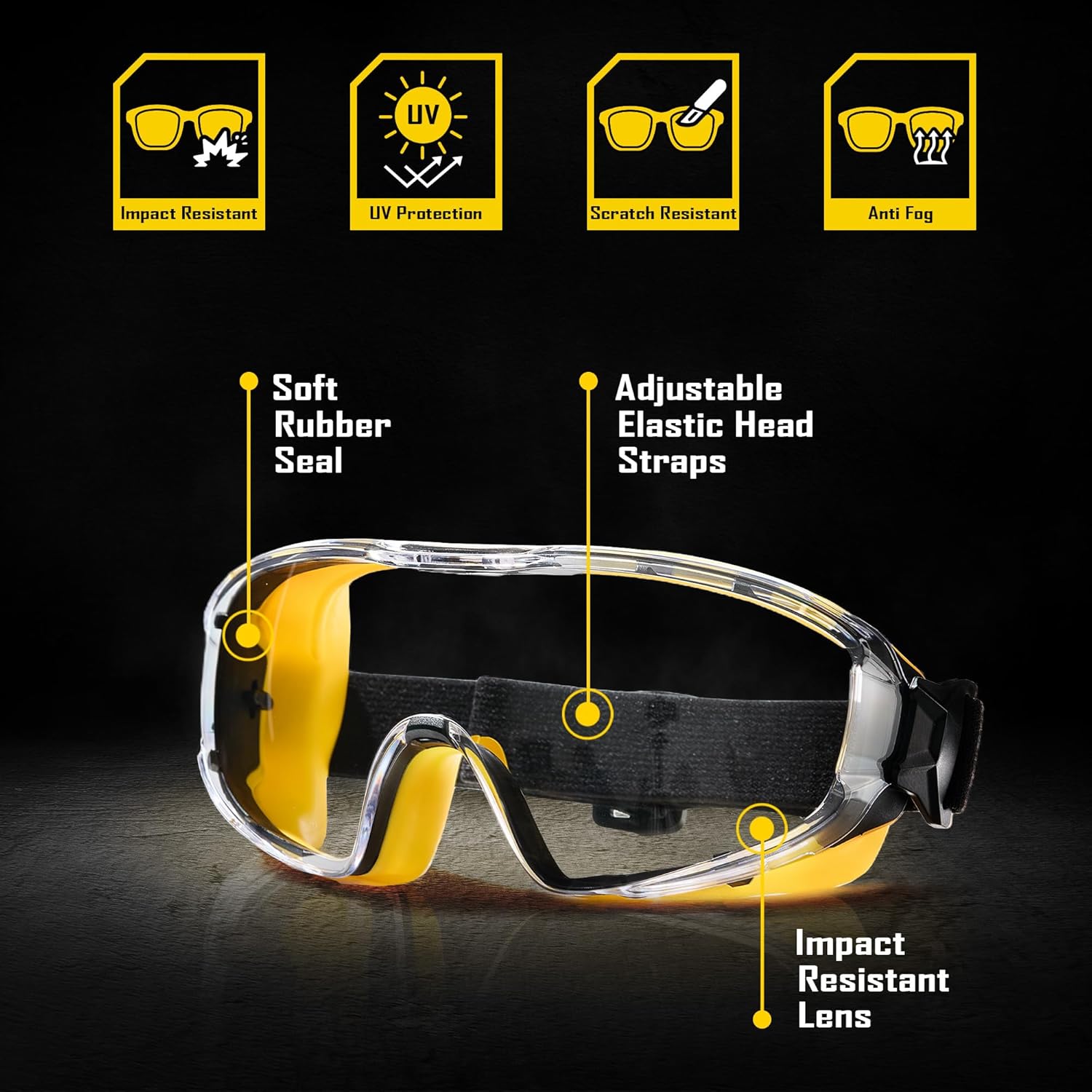 COOLJOB Safety Goggles Over Glasses with Anti-Fog Clear Lens, ANSI Z87.1 Impact Resistance and UV