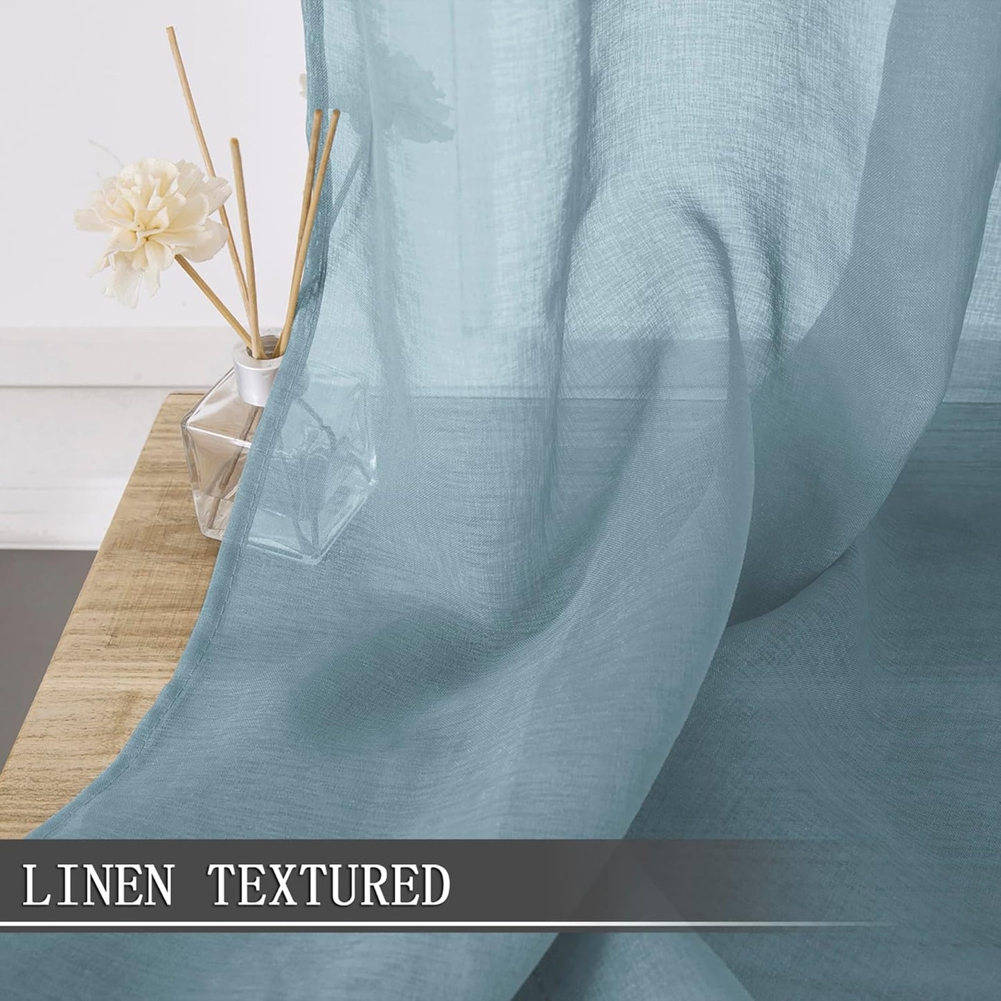 Tollpiz Short Sheer Tier Curtains Linen Textured Half Kitchen Curtain Sheers Light Filtering Rod