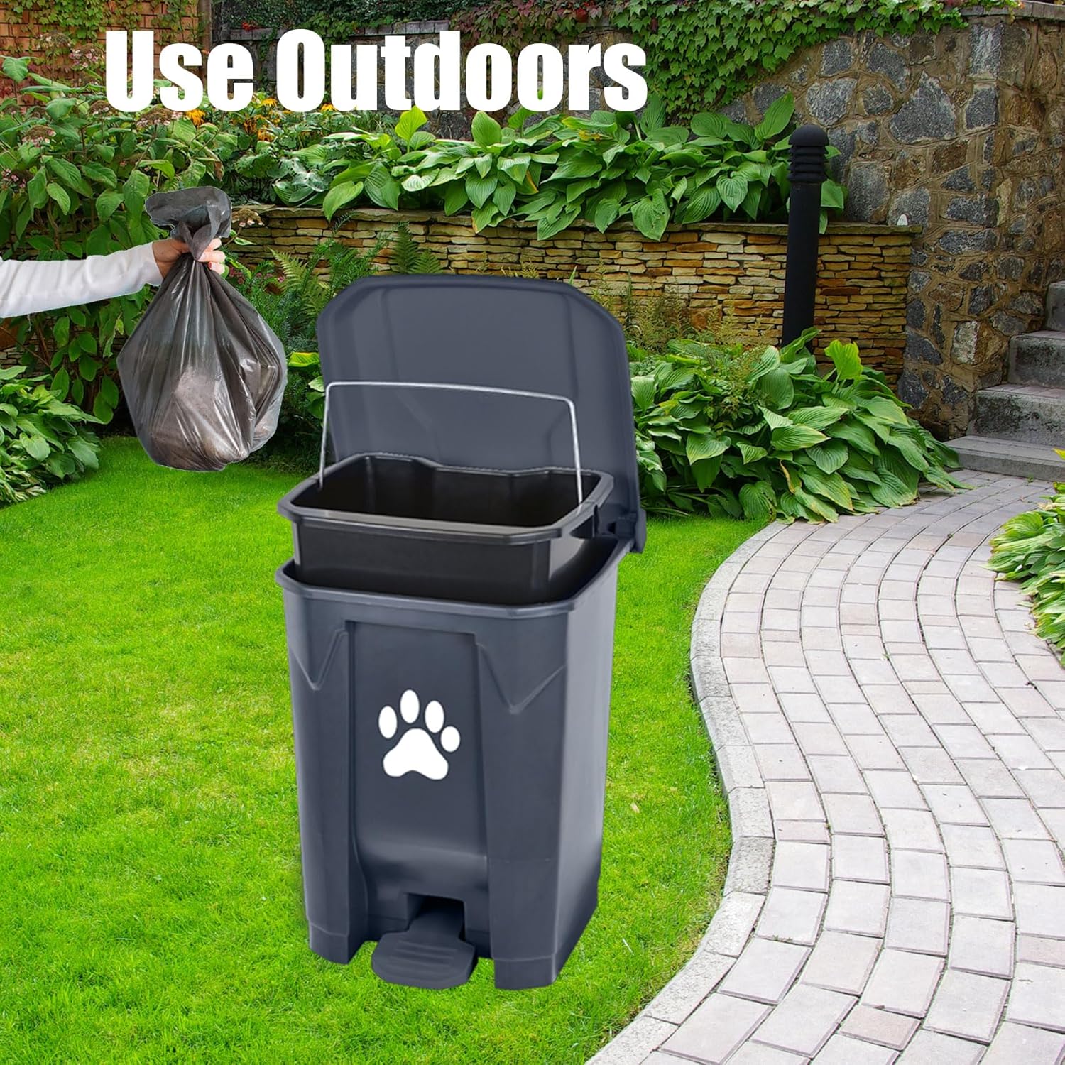 Dog Poop Trash Can Outside with Pooper Scooper, Outdoor Dog Waste Trash Can with Lid Waste Bag Odor