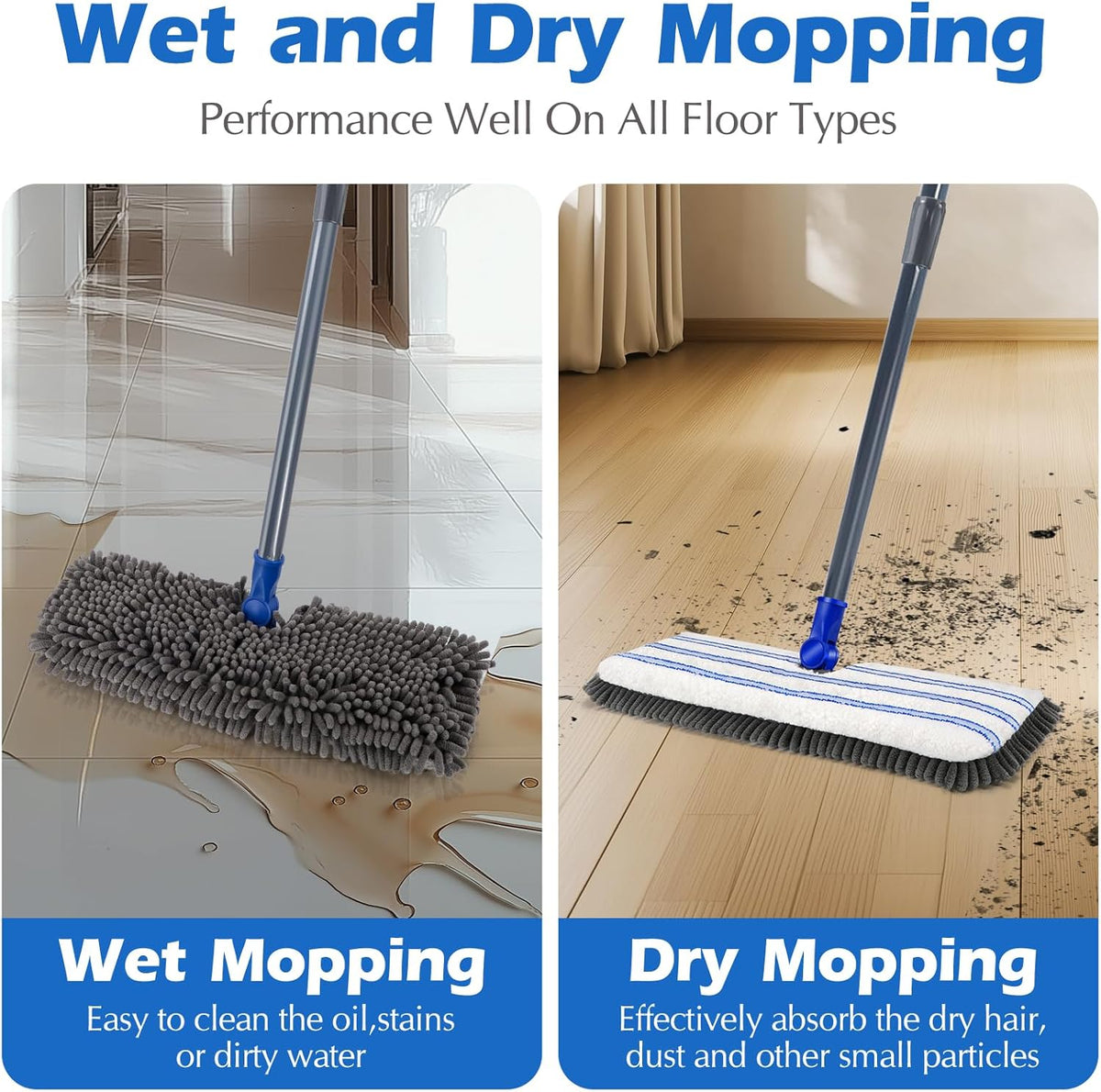 Microfiber Flip Mop,Masthome Flat Mop with Stainless Steel Handle,Mops for Floor Cleaning and 4