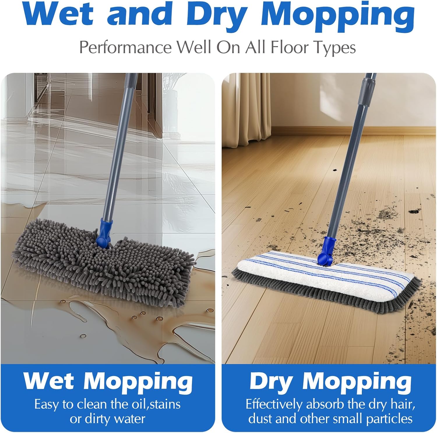 Microfiber Flip Mop,Masthome Flat Mop with Stainless Steel Handle,Mops for Floor Cleaning and 4