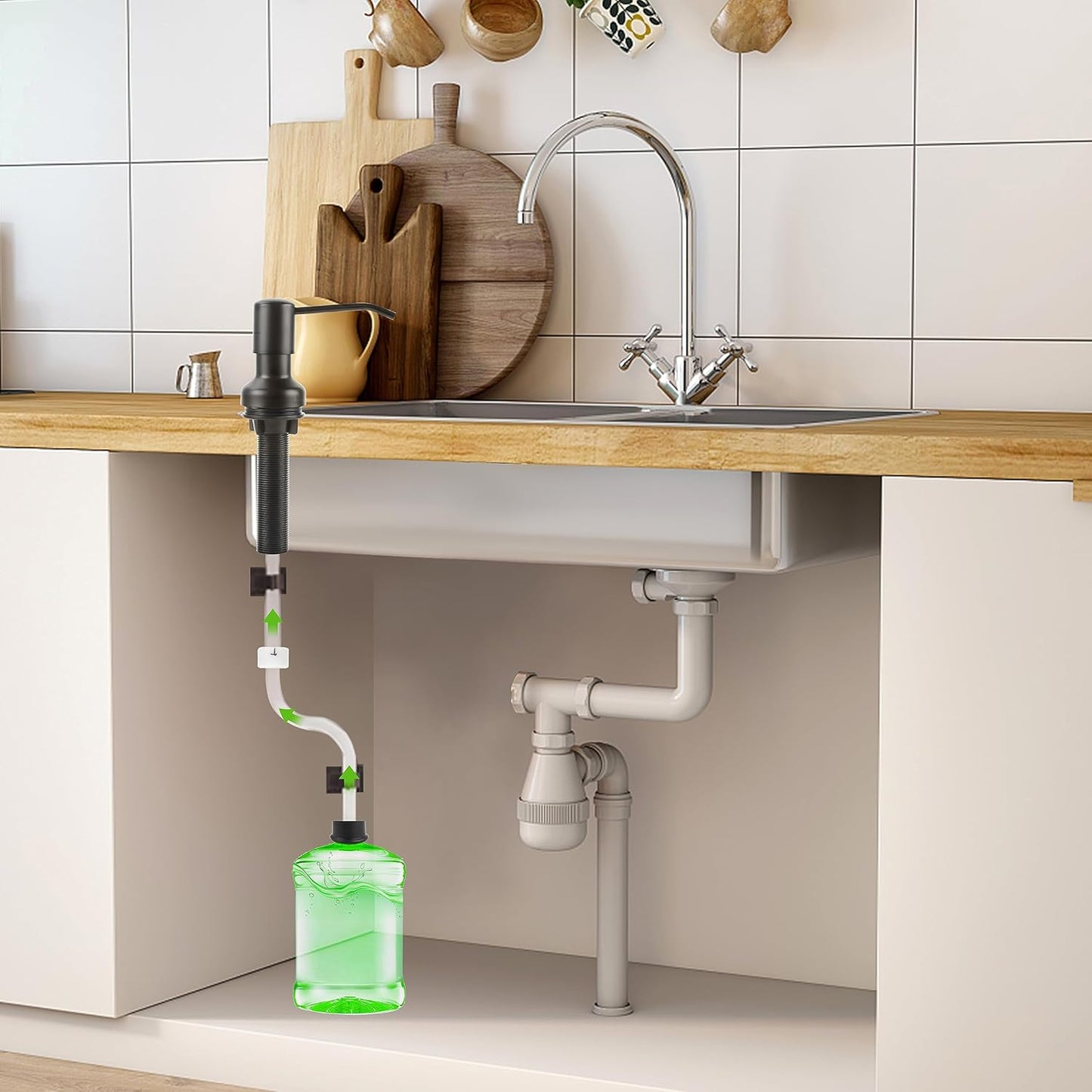 Soap Dispenser for Kitchen Sink, Sink Soap Dispenser with Longer Threaded Shaft Shank, 47"