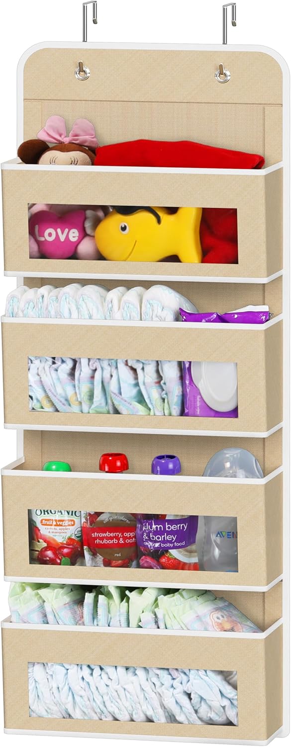 Simple Houseware 4 Clear Window Pocket Over Closet Door Storage Hanging Organizer for Bedroom