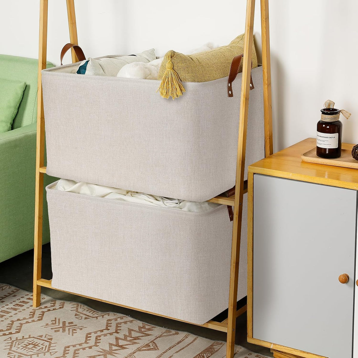 DULLEMELO Beige Storage Baskets for Organizing, Set of 2 Extra Large Canvas Fabric Storage Baskets