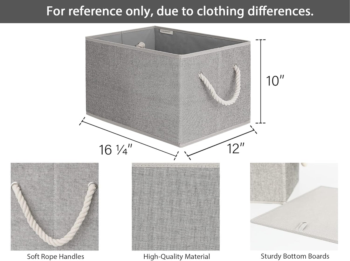 StorageWorks Storage Baskets for Shelves, Foldable Fabric Closet Storage Bins with Handles, Fabric