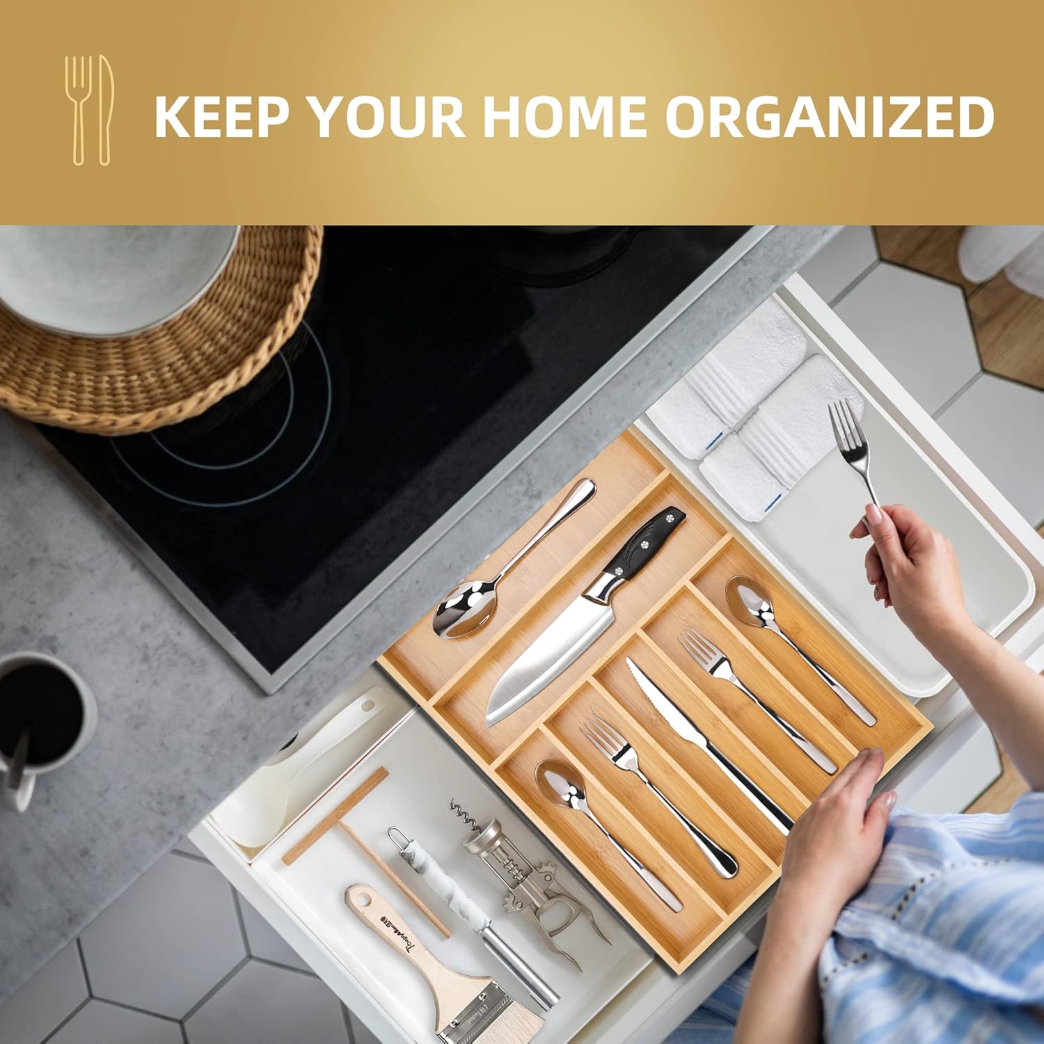 Silverware Organizer Bamboo Kitchen Drawer Organizer Utensil Organizer Silverware Holder Cutlery