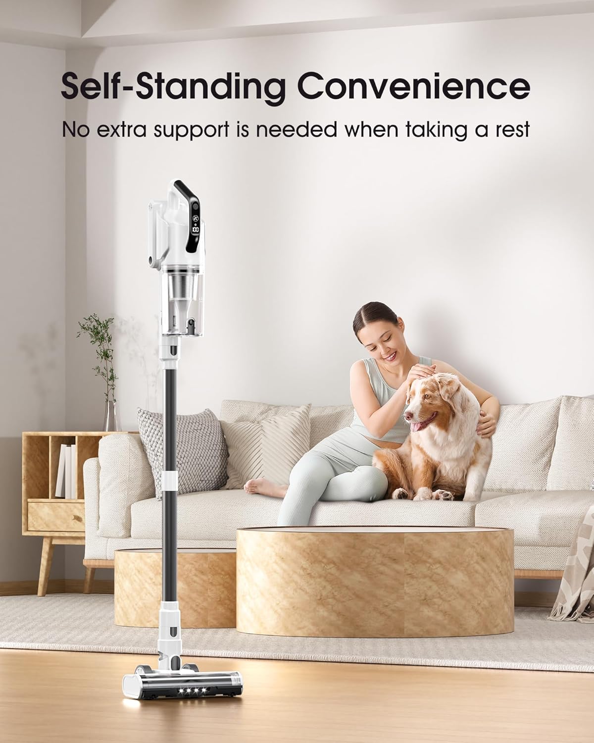 Cordless Vacuum Cleaner, 580W 48KPA 65Mins Runtime Fast Charging Vacuum Cleaner, Self-Standing LED