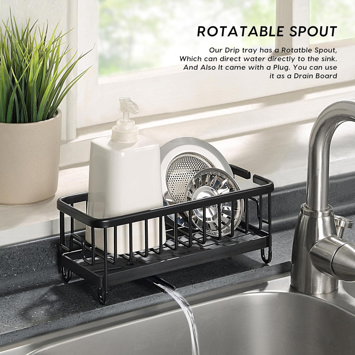 SunnyPoint Never Rust Aluminum Utensil, Sink Cleaning Tools Holder for Kitchen Sink with Drain
