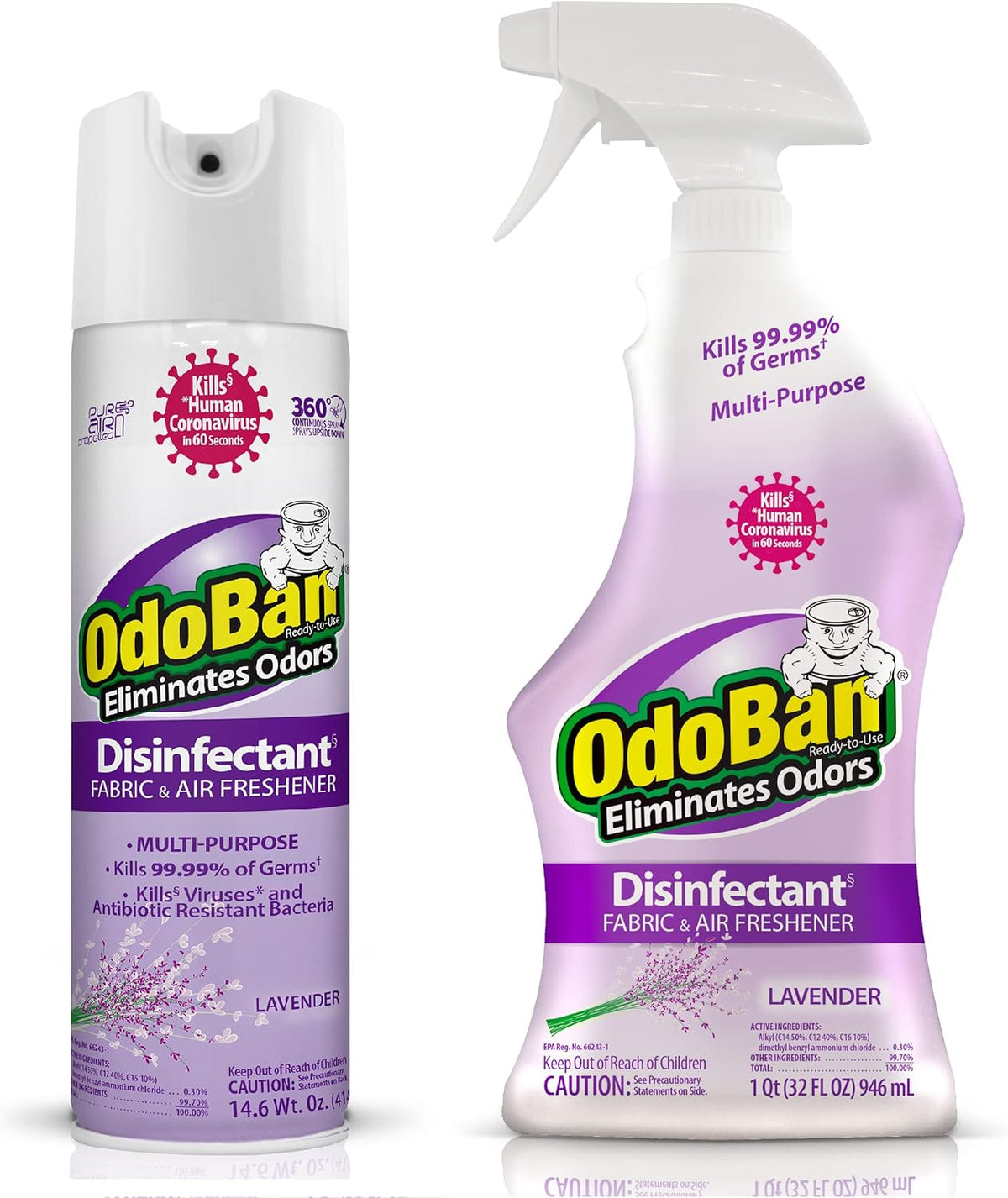 OdoBan Ready-to-Use Disinfectant and Harsh Aroma Eliminator, Cleaner and Fabric/Air Freshener, Set