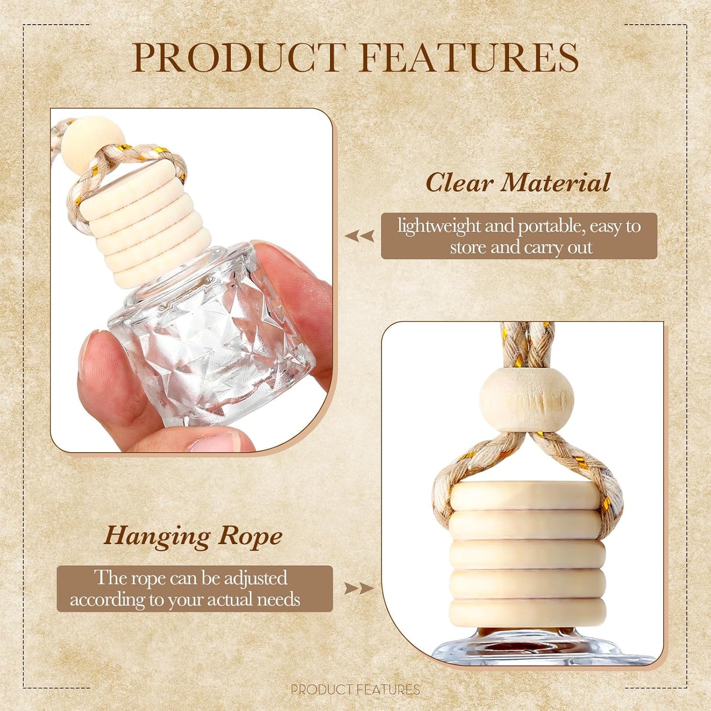 BBTO 50 Pcs Hanging Car Air Freshener Car Diffuser Bottles Empty Glass Perfume Bottle Freshener