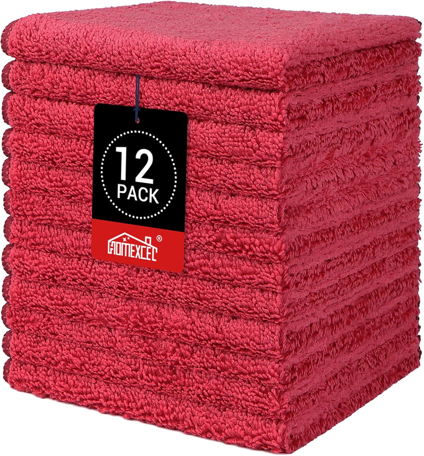 HOMEXCEL Red Microfiber Washcloths 12 Pack, Highly Absorbent and Soft Face Towel, Multi-Purpose