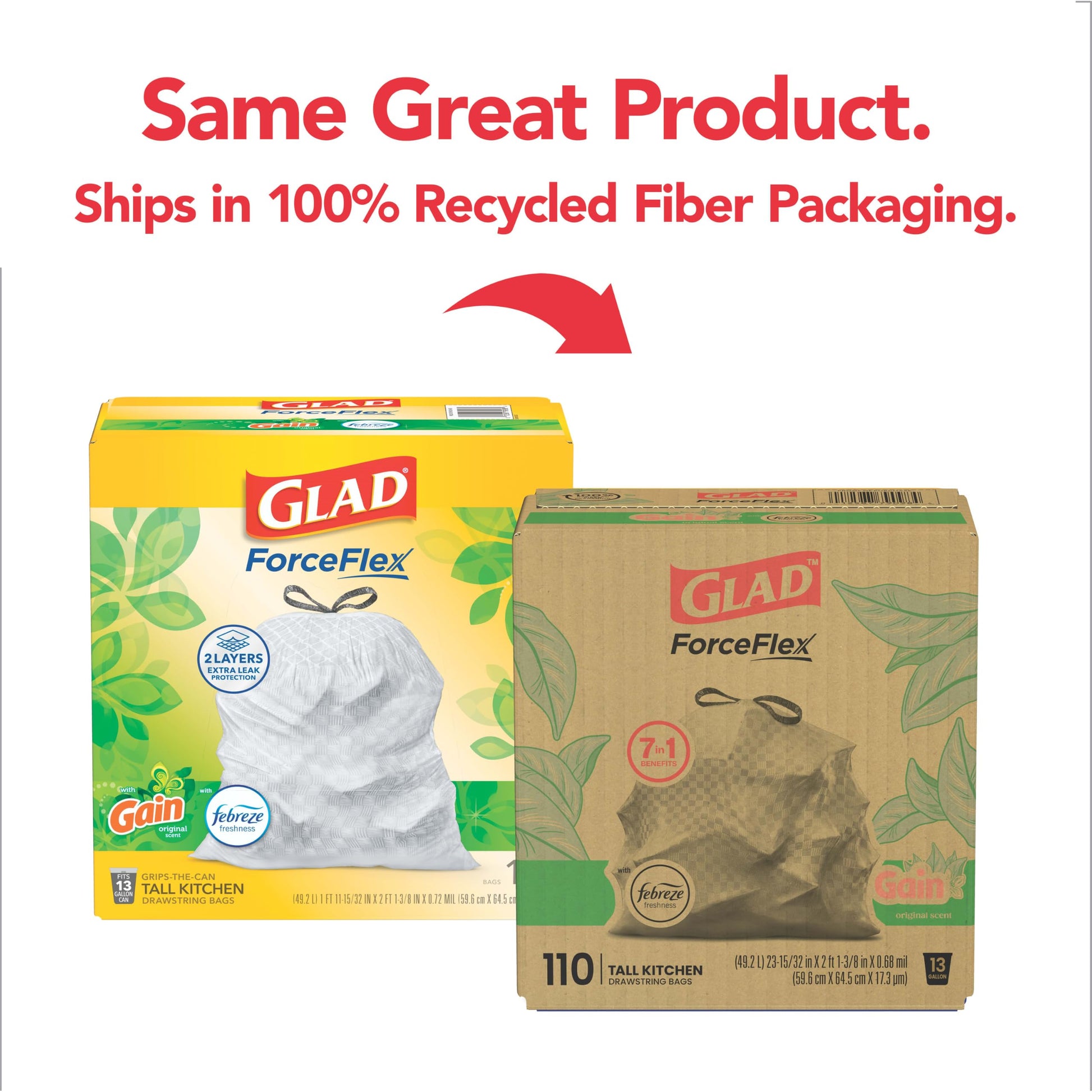 Glad ForceFlex Tall Kitchen Trash Bags, 13 Gallon, Gain Original, 110 Count (Package May Vary)