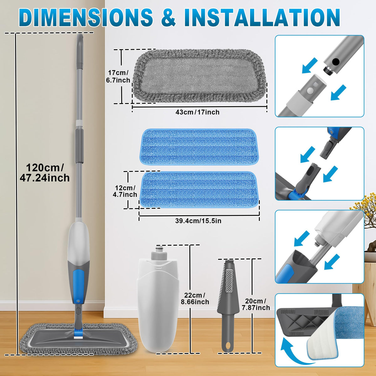BPAWA Spray Mops for Floor Cleaning: Microfiber Wet Mop for Hardwood Tile