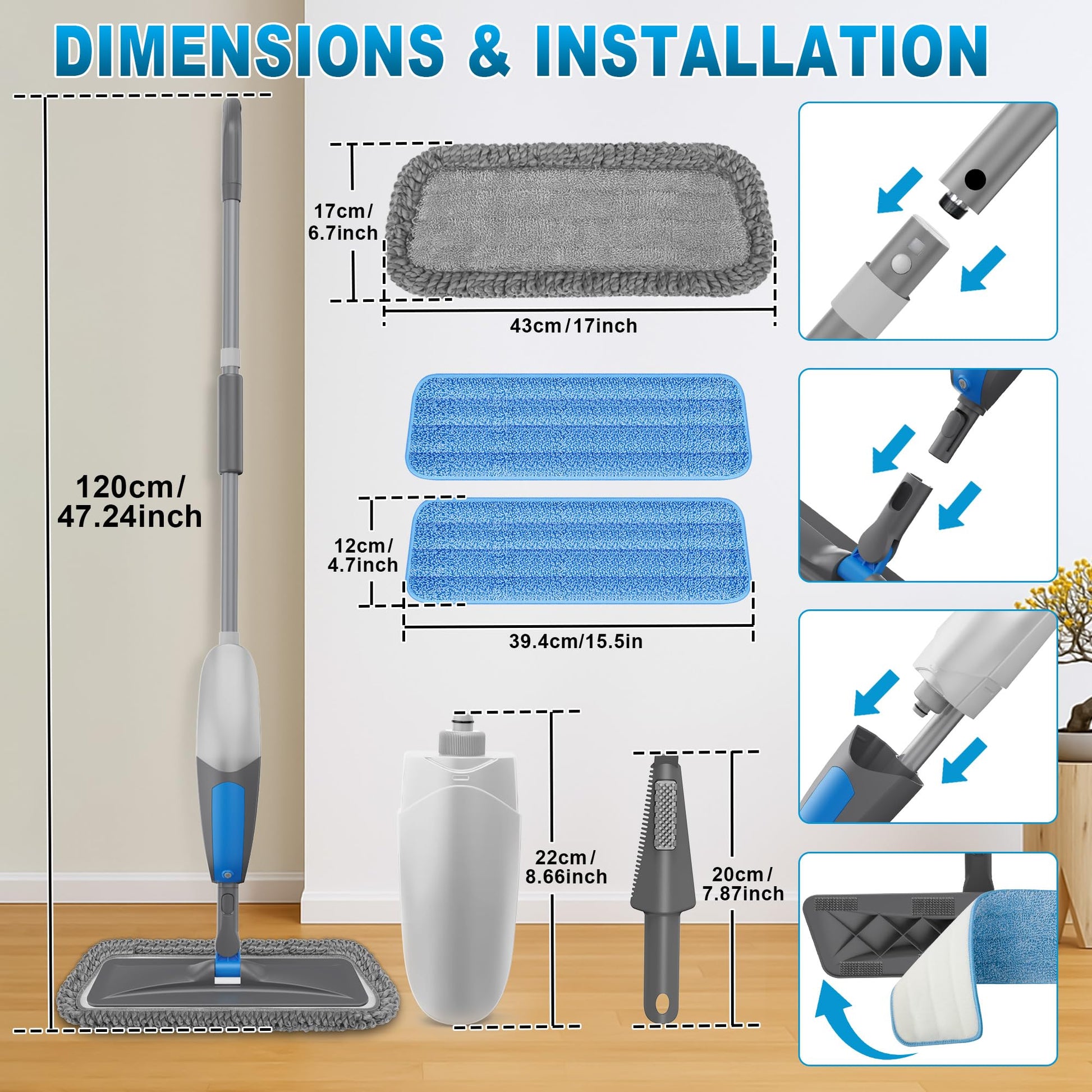 BPAWA Spray Mops for Floor Cleaning: Microfiber Wet Mop for Hardwood Tile