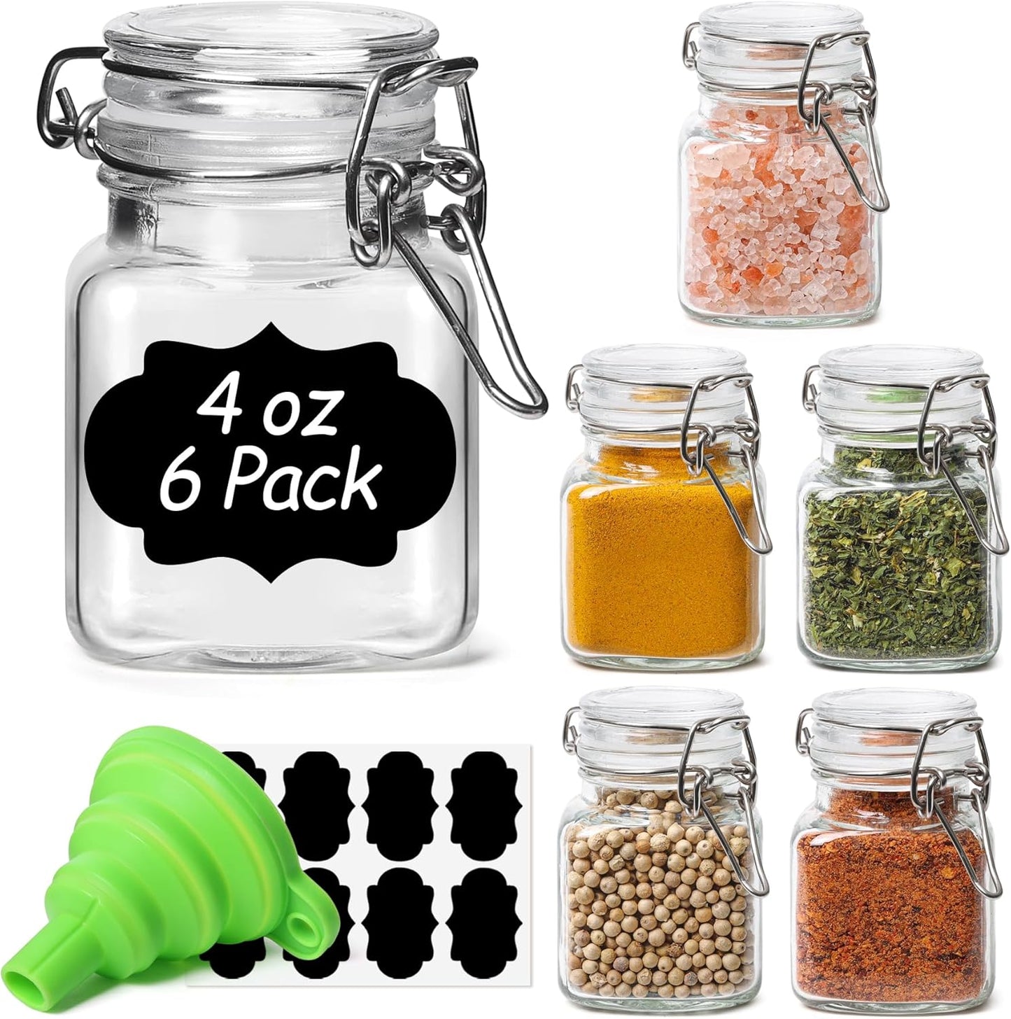 ComSaf 4 oz Glass Jars with Lid, Set of 6 Mini Airtight Glass Jars, Spice Jars, Small Mason Jar