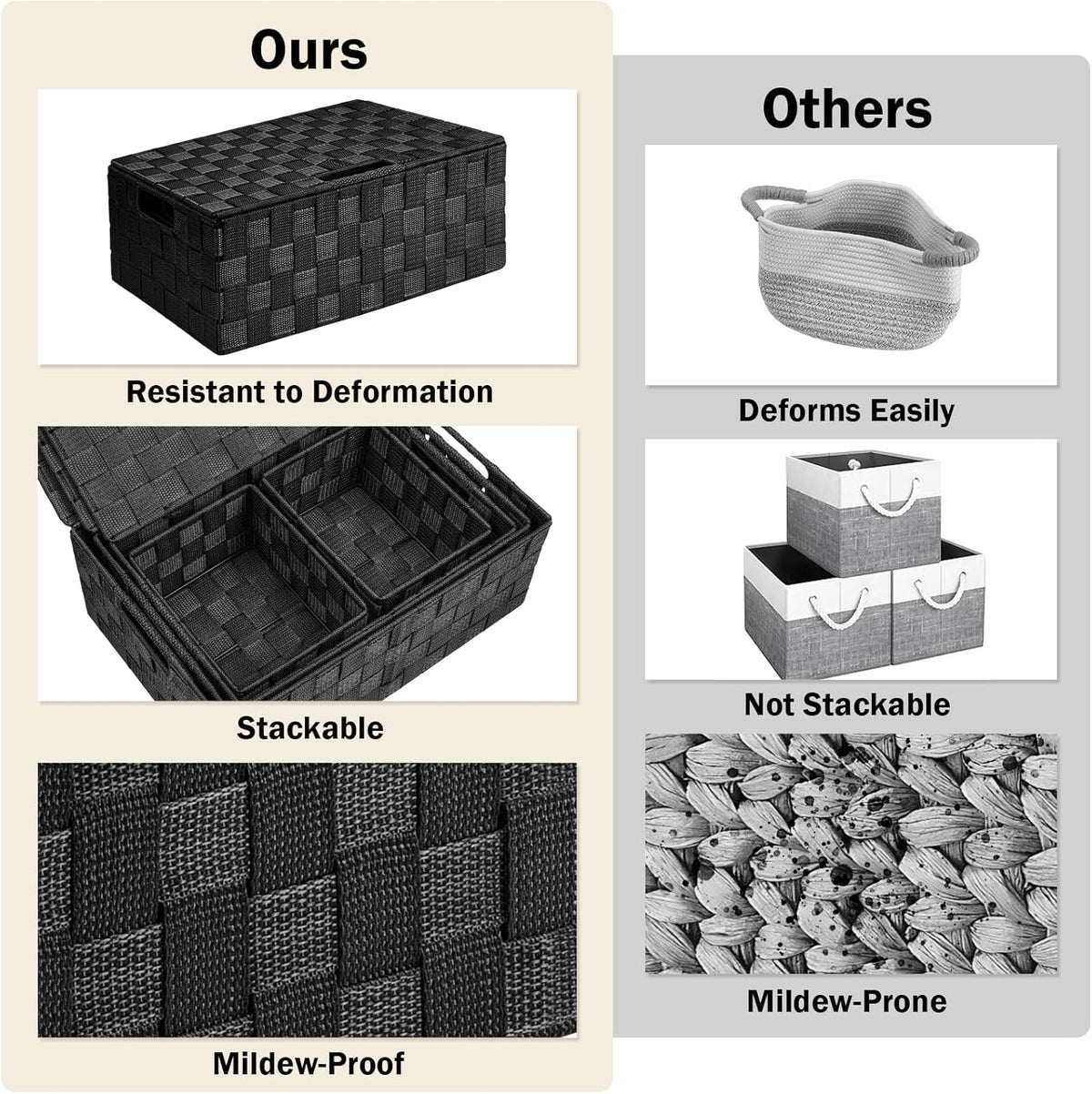 Storage Bins Baskets for Organizing with Lids, Storage Baskets for Shelves Stackable Woven Basket