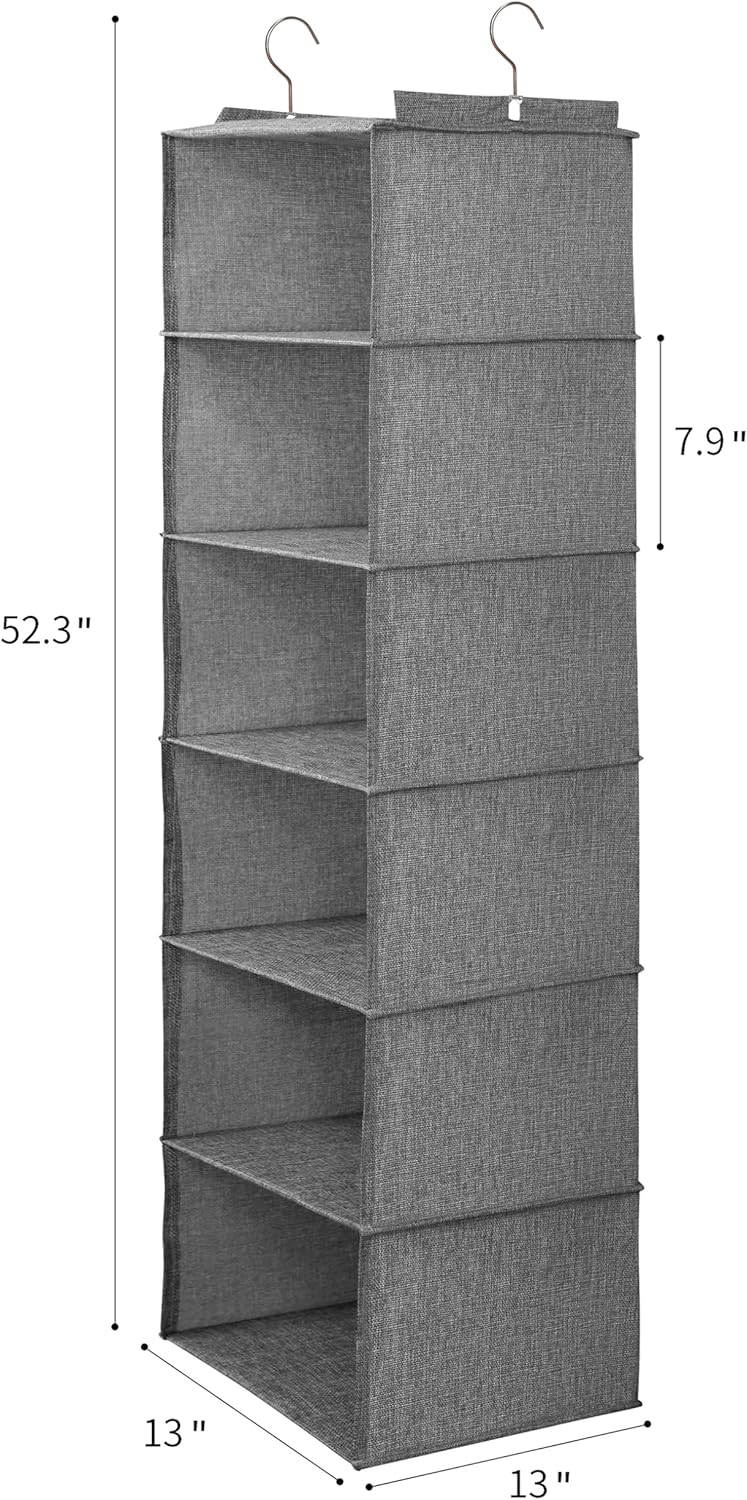 Large Hanging Sweater Organizer for Closet,Collapsible 6-Shelf Hanging Closet Shelves with Drawers
