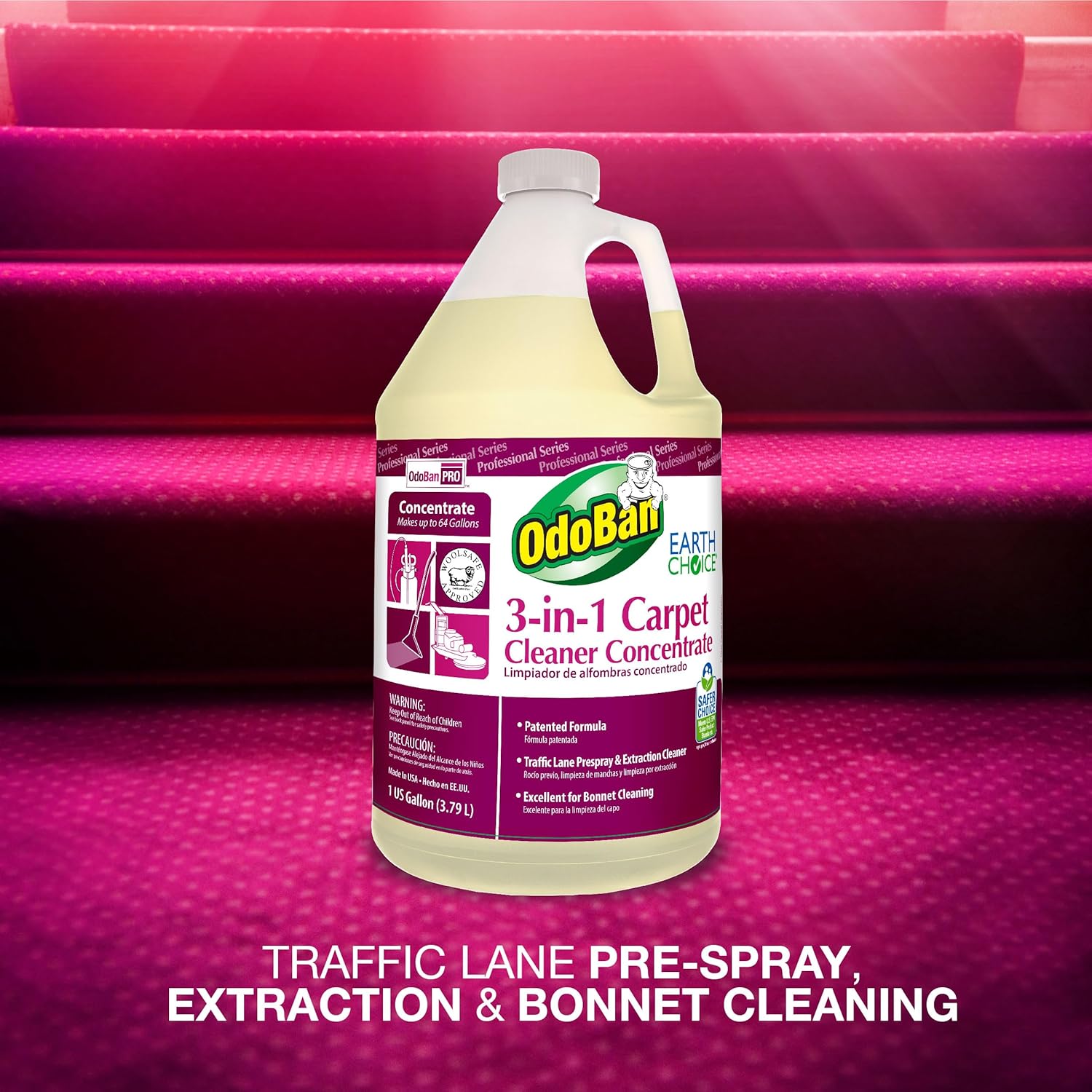 OdoBan Professional Series 3-in-1 Carpet Cleaner Concentrate, Made in the USA, Set of 2, 1 Gallon