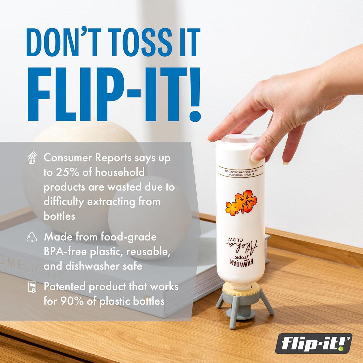 Flip-It! 2-Pack Premium Bottle Emptying Kit – No more wasted product - Fits most plastic bottles