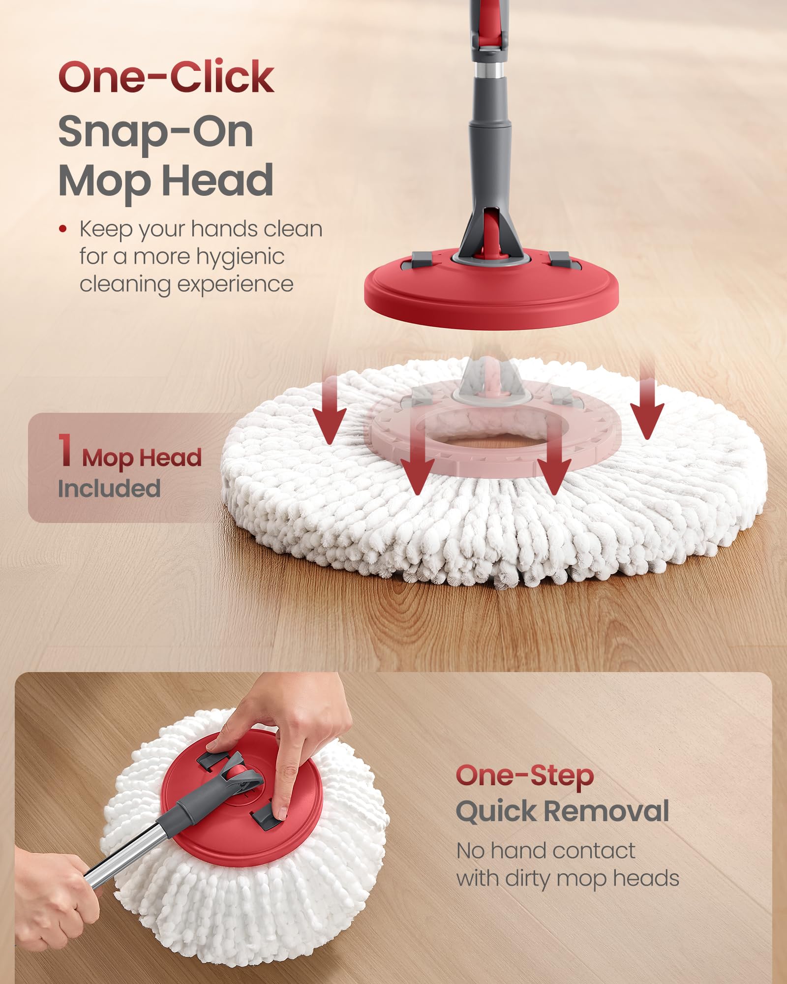 SONGMICS Spin Mop and Bucket Set with Pedal Wringer, Floor Cleaning Mop, Adjustable Telescopic