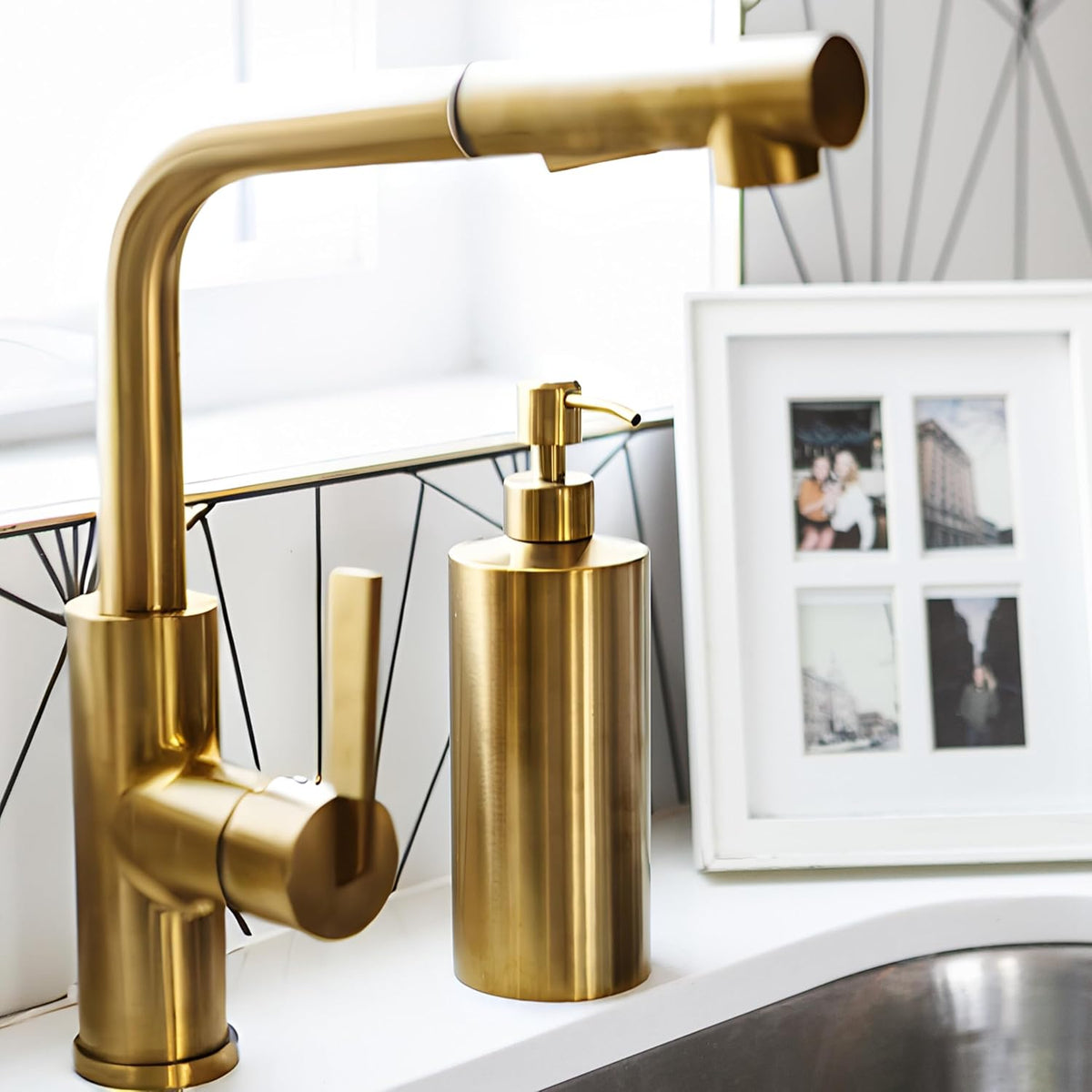 Brass Soap Dispenser for Bathroom (Stainless Steel) and Kitchen - Hand Soap, Detergent, or Lotion