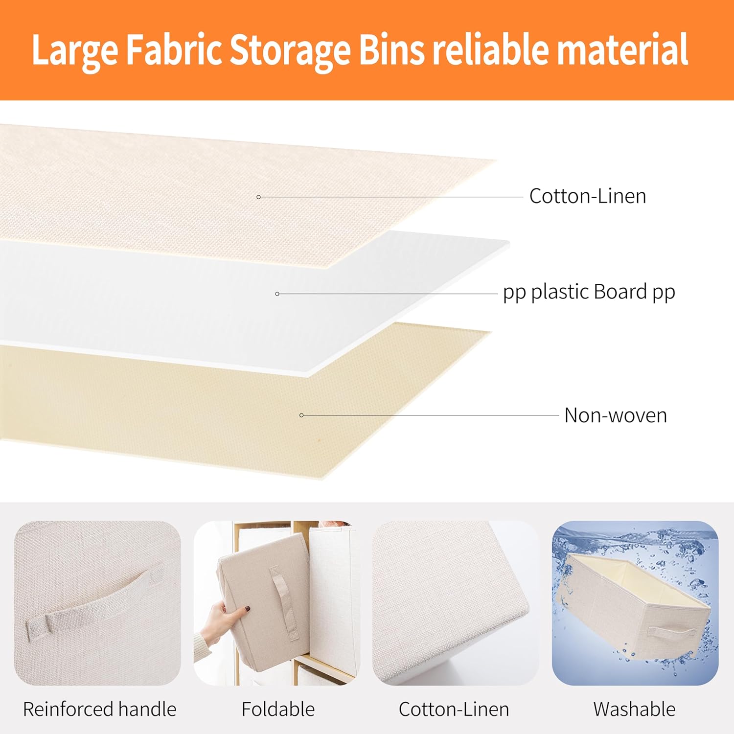 Linen Folding Storage Bins, 3 Pack Large Storage Baskets, Washable, Clothing Storage Bins with