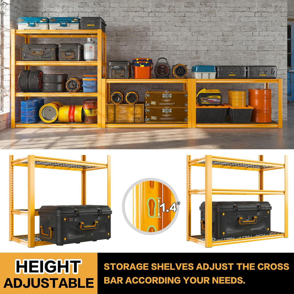 REIBII 40" W Garage Shelving 2240 LBS Storage Shelves Adjustable Heavy Duty Shelving 4 Tier Metal