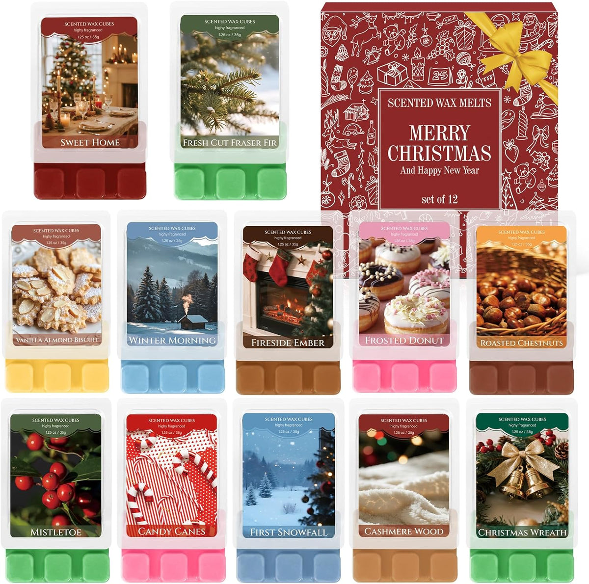SCENTORINI Christmas Wax Melts, Soy Wax Melts for Wax Warmers Non-Toxic, 12-Pack Scented Wax Cubes