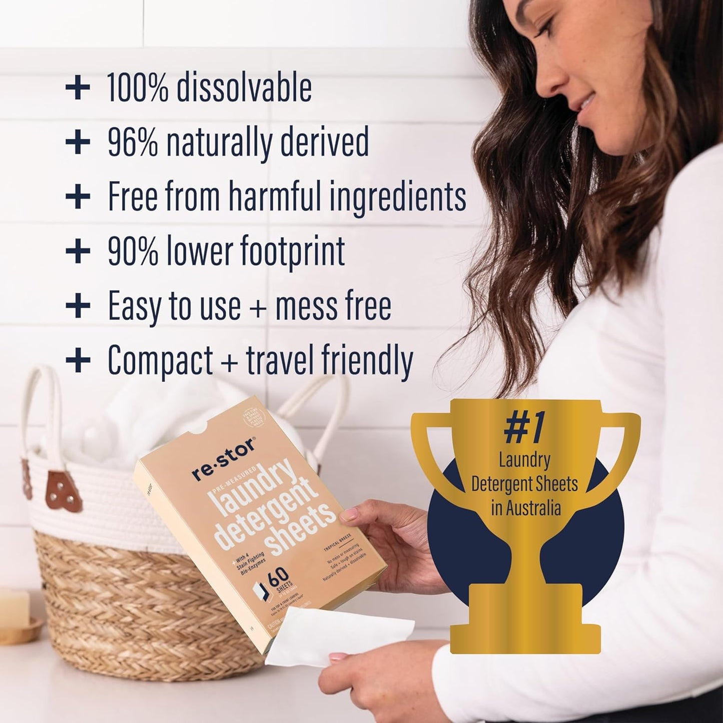 restor Laundry Detergent Sheets Tropical Breeze 60 Loads | Eco Friendly Plastic Free Travel Laundry