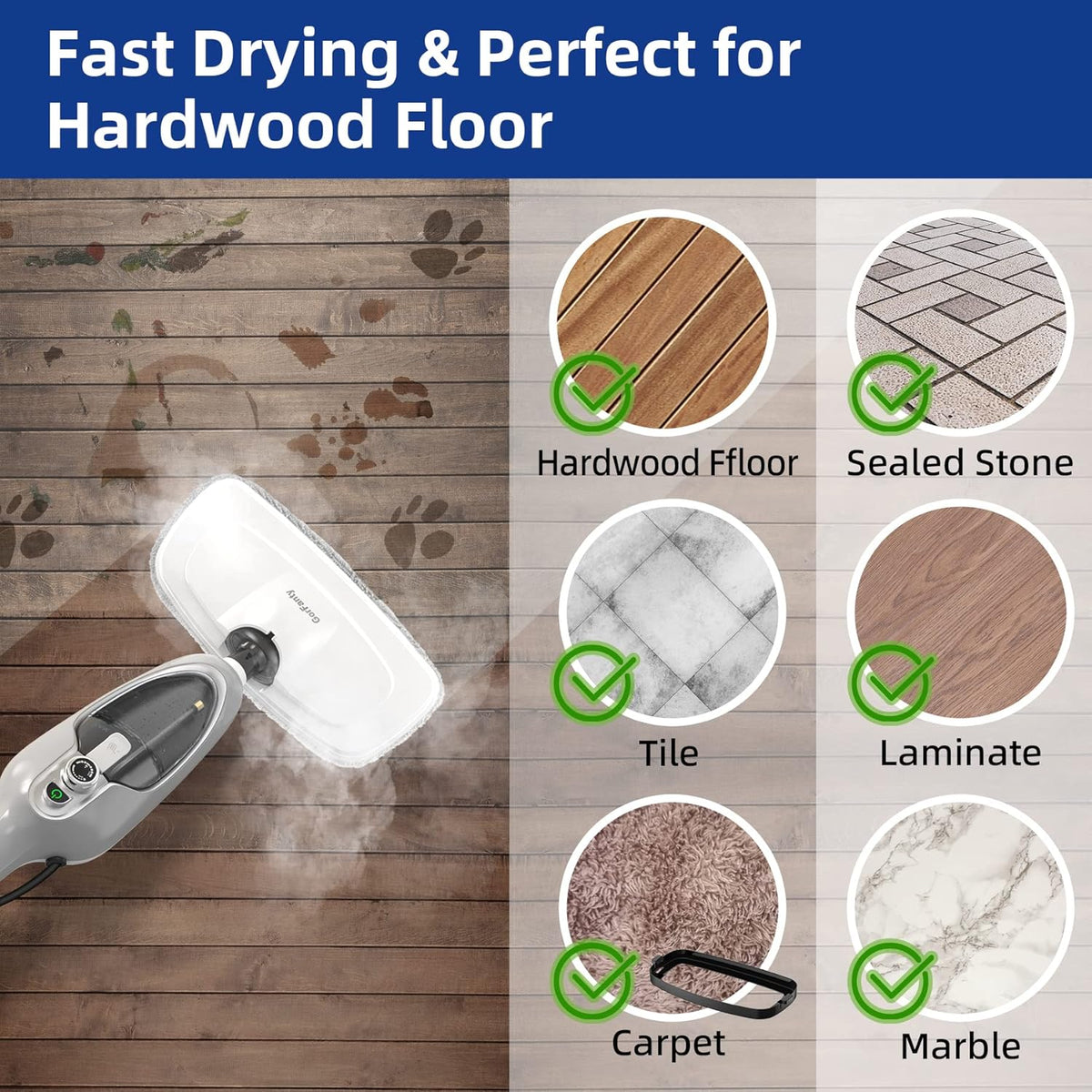 Steam Mop - 10-in-1 MultiPurpose Handheld Steam Cleaner Detachable Floor Steamer for