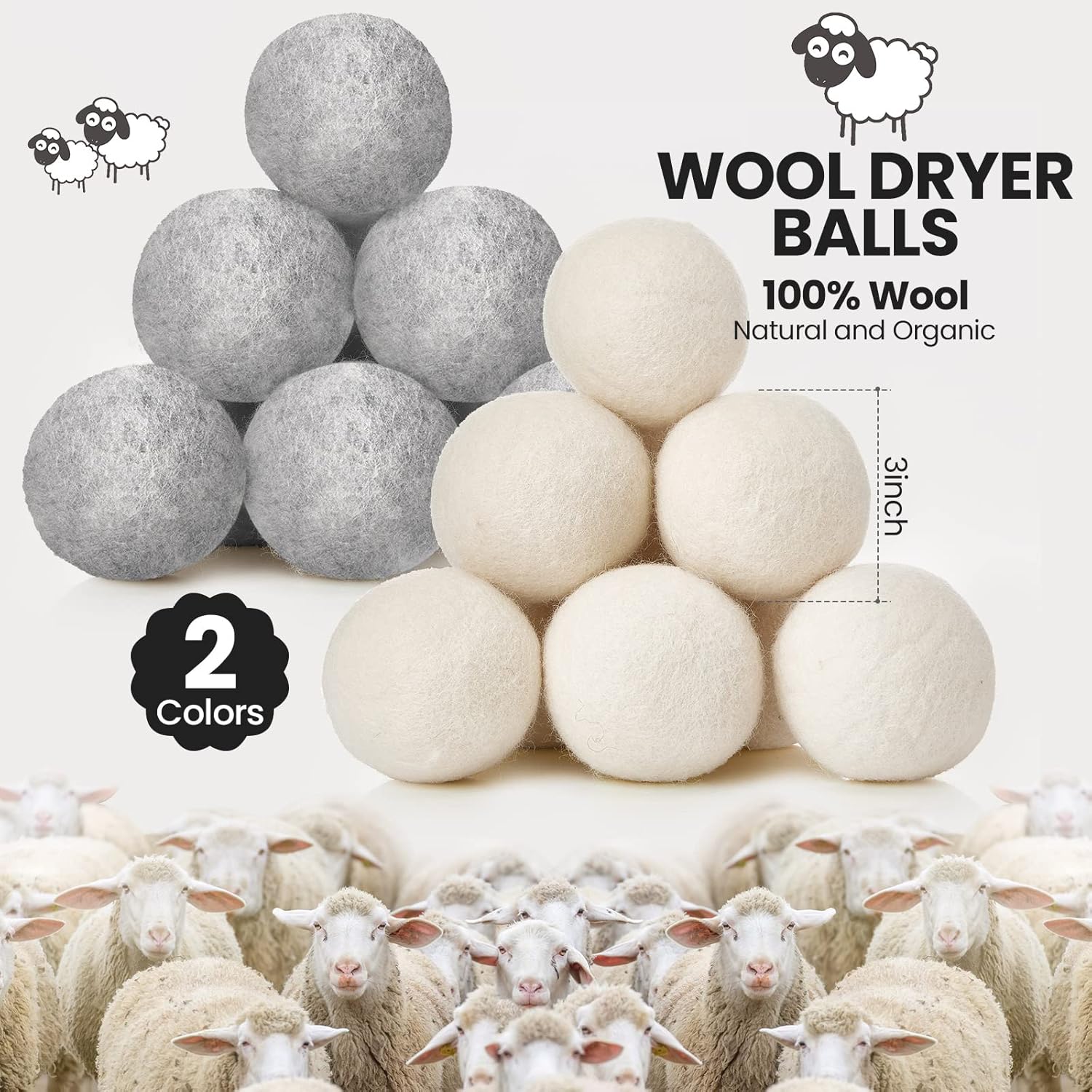 42 Pieces Wool Dryer Balls Set 40 Reusable Wool Balls with 2 Muslin Bags Laundry Balls Fabric